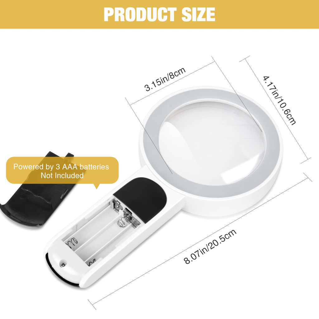 JMH Magnifying Glass with Light, Handheld Large Magnifying Glass 18LED Cold and Warm Light with 3 Modes, Illuminated Lighted Magnifier for Seniors Reading, Coins, Jewelry
