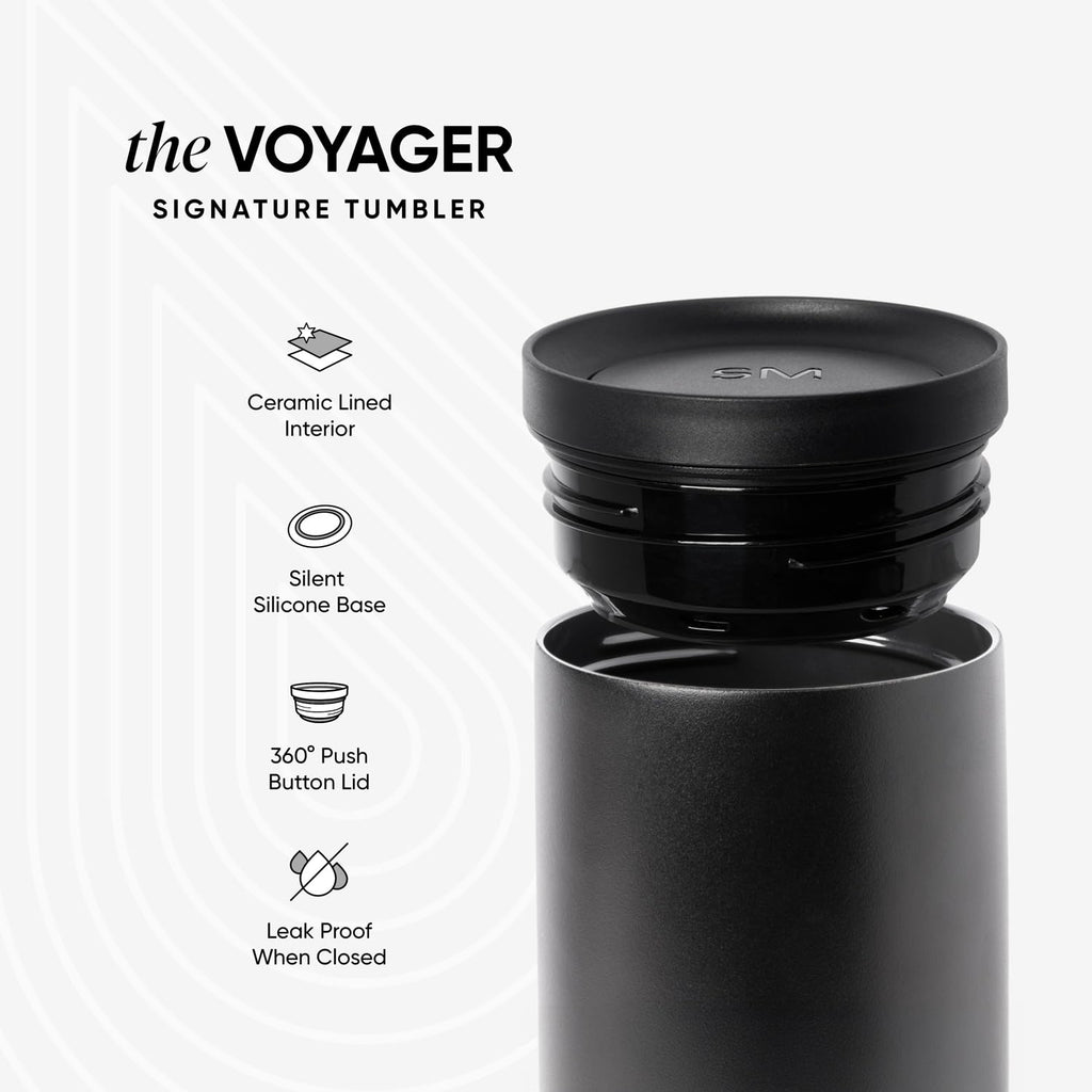 Simple Modern Travel Coffee Mug Tumbler with 360° Lid | Ceramic-Lined Insulated Stainless Steel Cold Brew Iced Coffee Cup | Gifts for Women Men Her Him | Voyager Signature | 12oz | Midnight Black