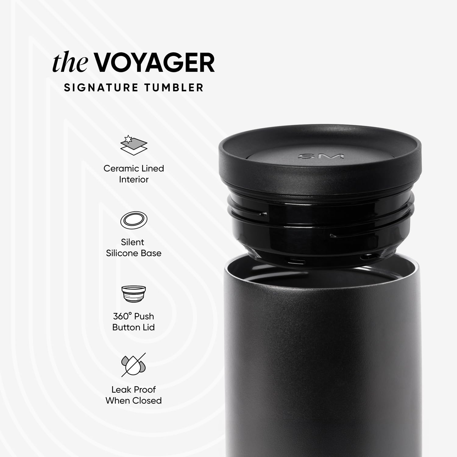 Simple Modern Travel Coffee Mug Tumbler with 360° Lid | Ceramic-Lined Insulated Stainless Steel Cold Brew Iced Coffee Cup | Gifts for Women Men Her Him | Voyager Signature | 12oz | Midnight Black