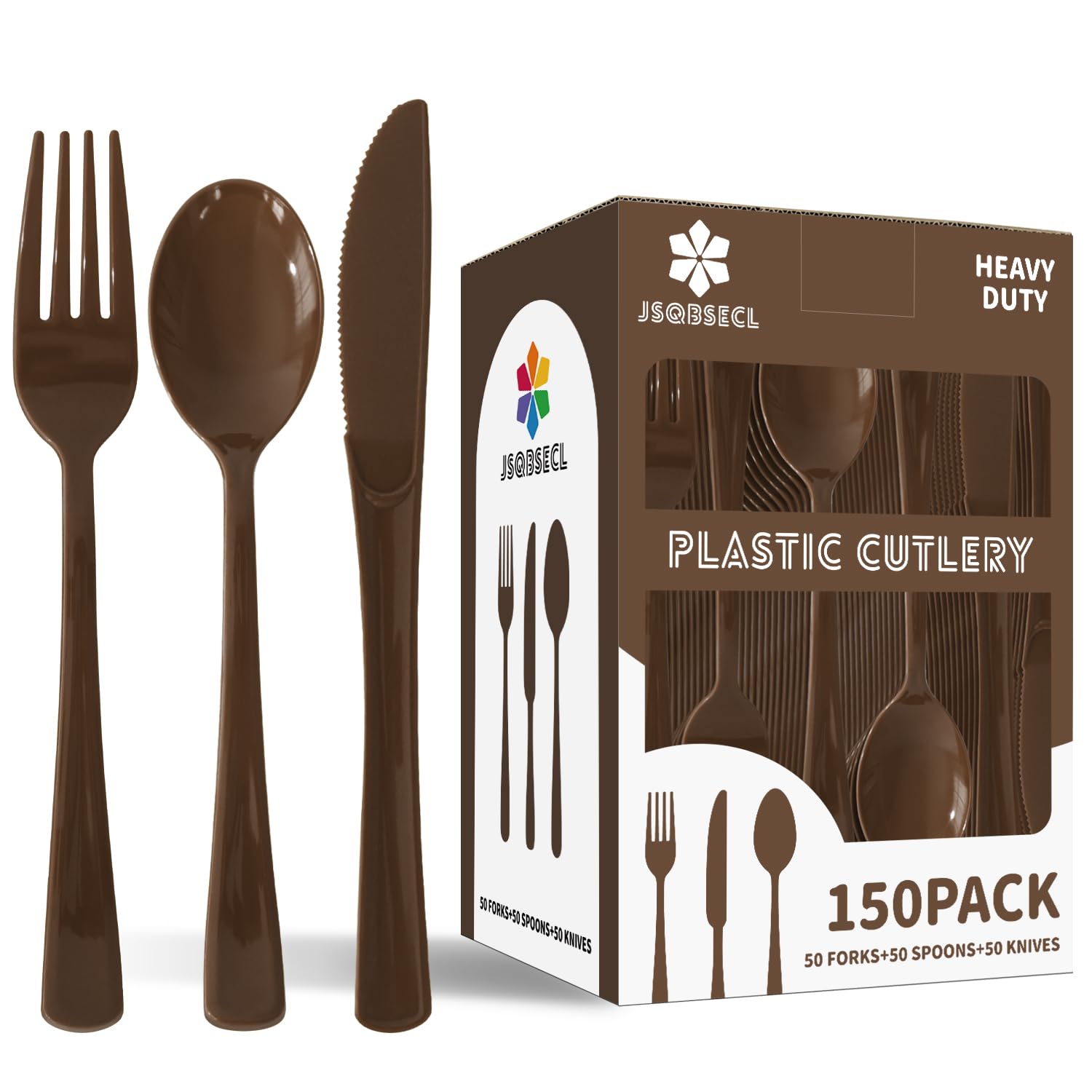150 Pack Plastic Silverware,Disposable Cutlery Set Heavy Duty Utensil Sets 50 Forks 50 Knives 50 Spoons for Brithday, Wedding,Home School Party Picnics Restaurant Outdoor Events (Black)