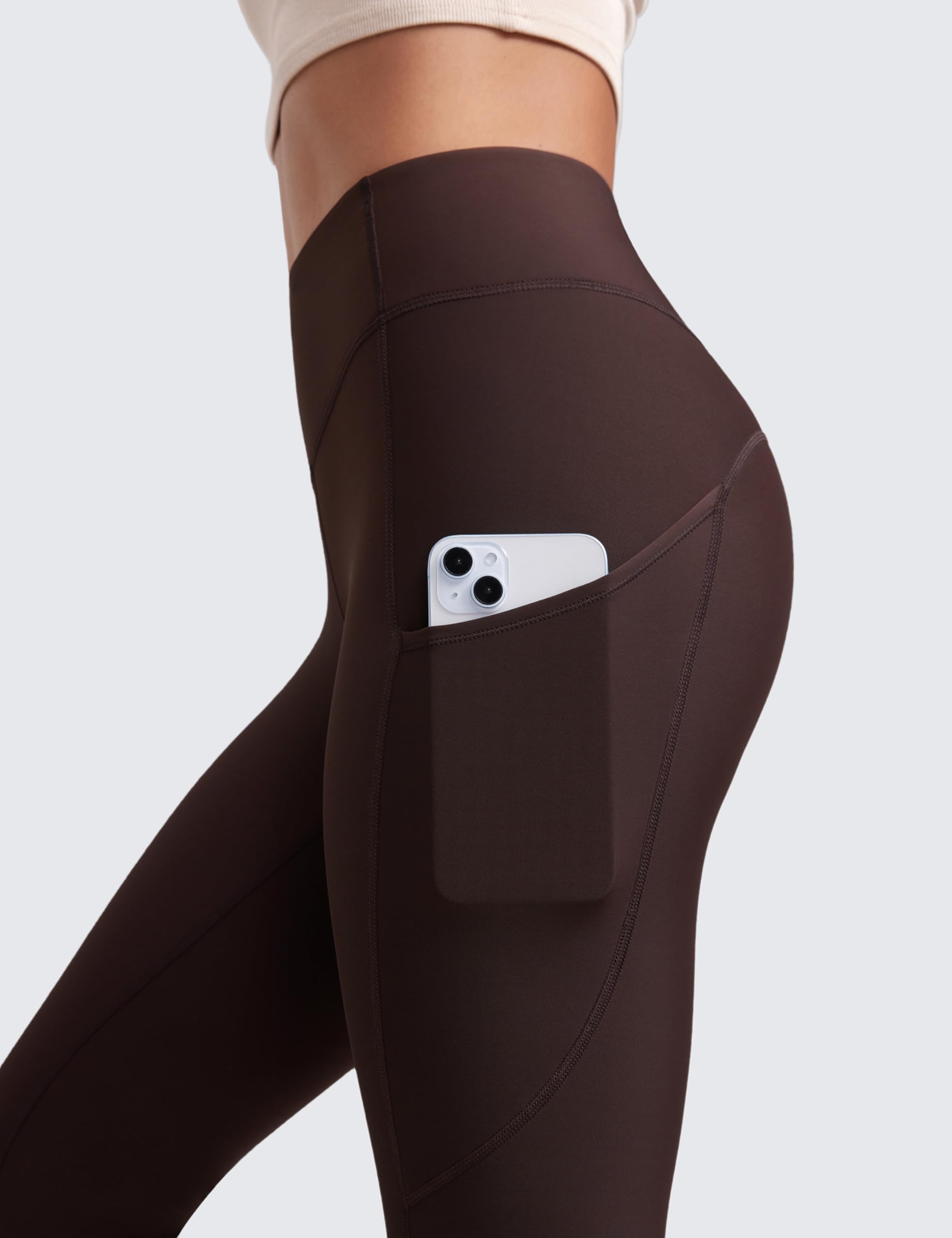 CRZ YOGA Fleece Lined Leggings Pockets 28'' - Thermal Casual Lounge Workout Womens Yoga Full Length Pants Winter Warm