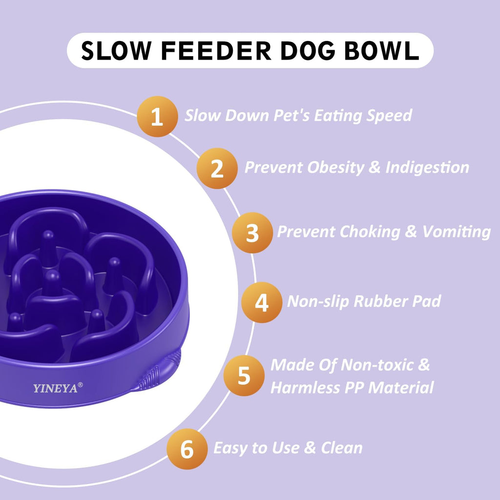 YINEYA 2PCS Anti-Choking Slow Feeder Dog Bowls Small Size Dog, Slow Feeder Cat Bowl, Supplies and Puzzle for Pet