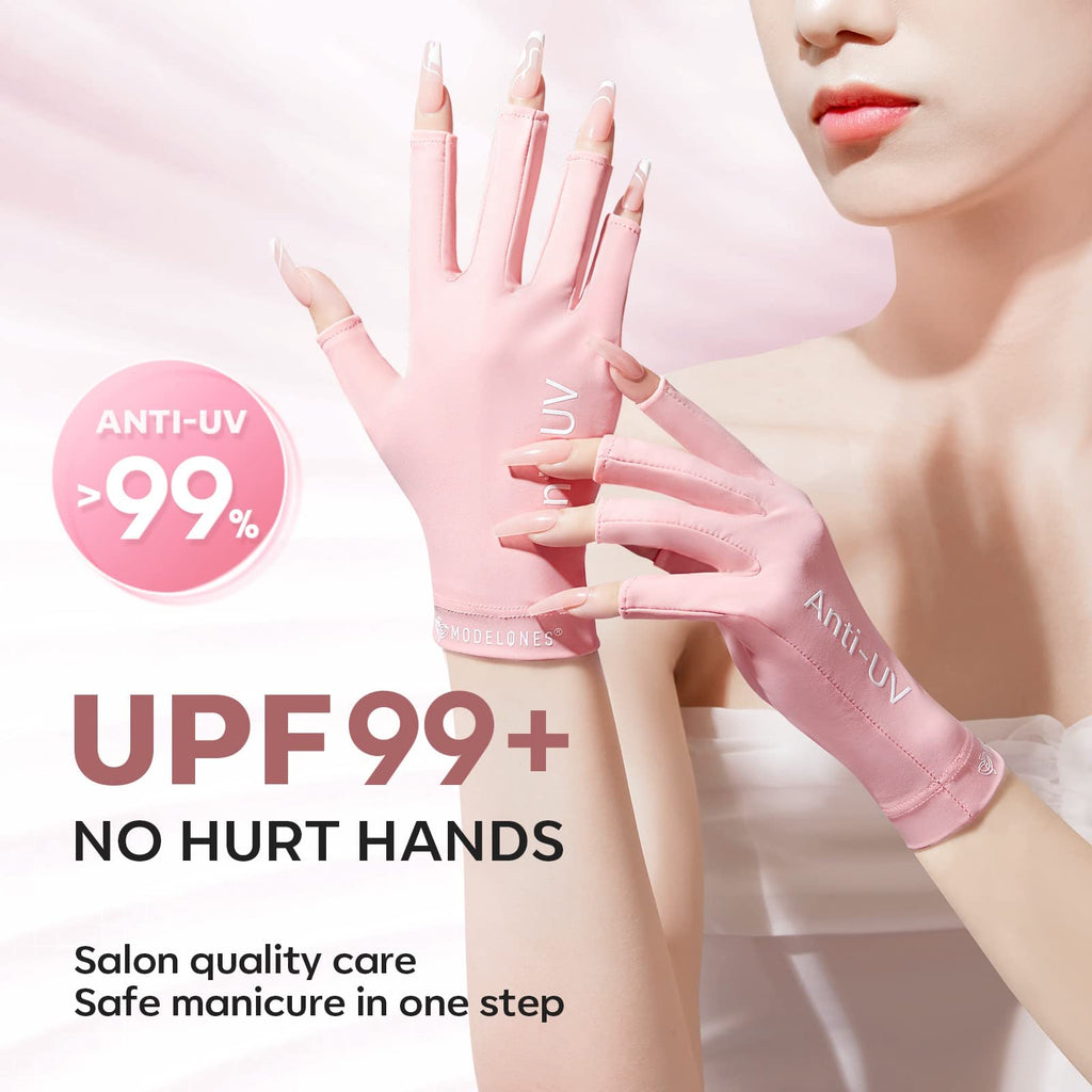 modelones UV Gloves for Gel Manicures, Professional UPF99+ Anti UV Protection Gloves for Gel Nail Lamp (Black)