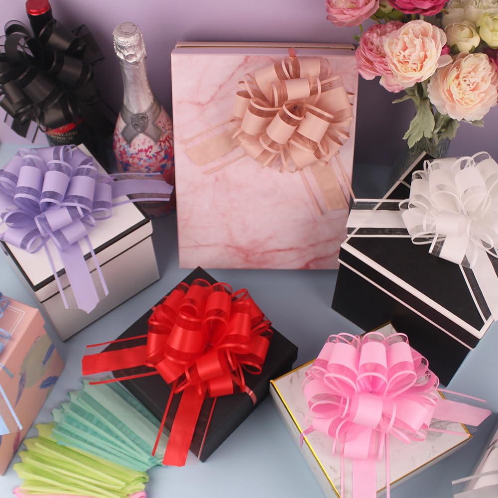 6 PCS Large Pull Bows,Bow for Gift Wrapping,6 inches,Christmas Party Birthday Gift Wedding Ribbon Bows for Wrapping Boxes or Flower Decorations, Valentine's Day Gift Decorations