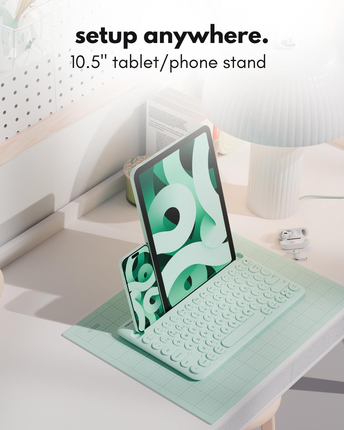 Macally Bluetooth Keyboard for Tablet | Wireless Keyboard for iPad mini/Air/Mini, iPhone (Multi-Device, Built-in Stand, Rechargeable) Easy to Use and Cute Portable