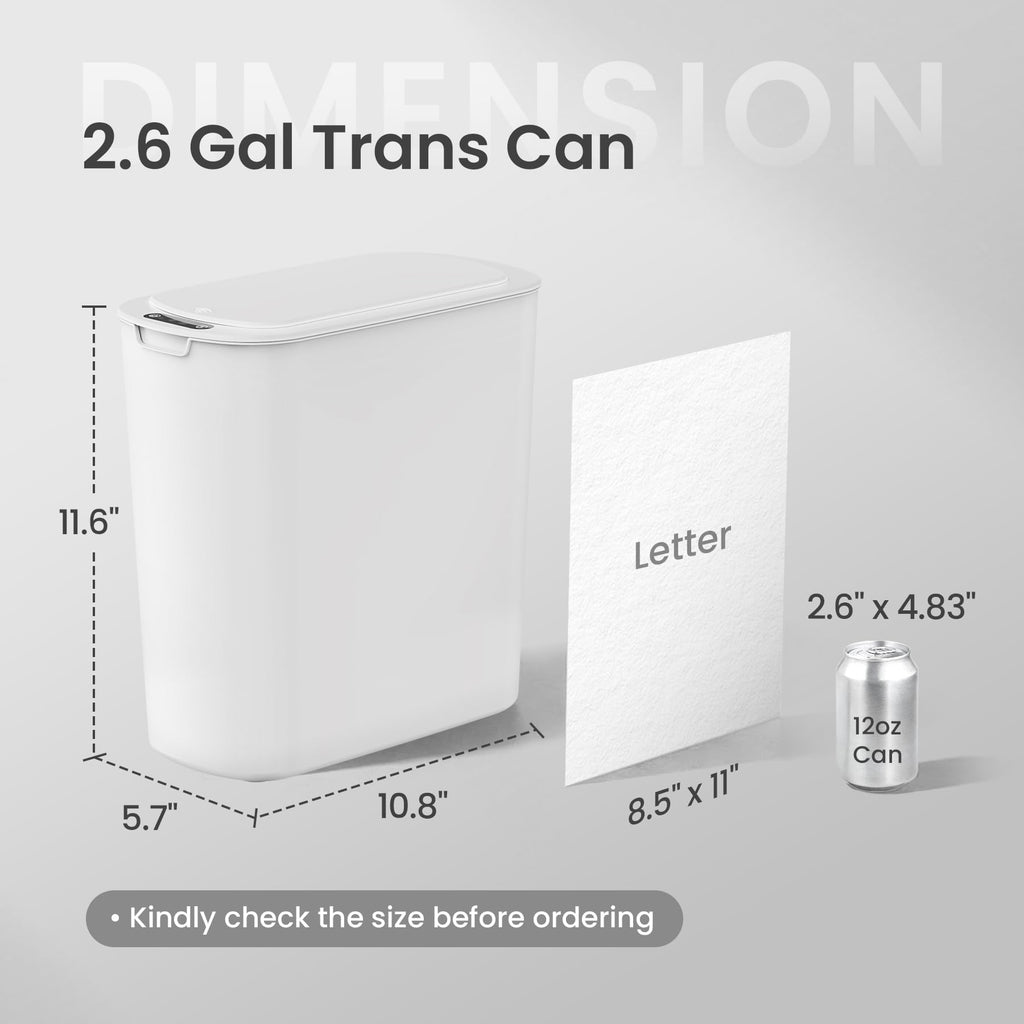 Cesun Automatic Motion Sensor Black Bathroom Trash Can with Lid, 2.6 Gallon Touchless Trash Bin, Smart Plastic Slim Garbage Can Small Wastebasket for Toilet, Office, rv, Bedroom, Living Room