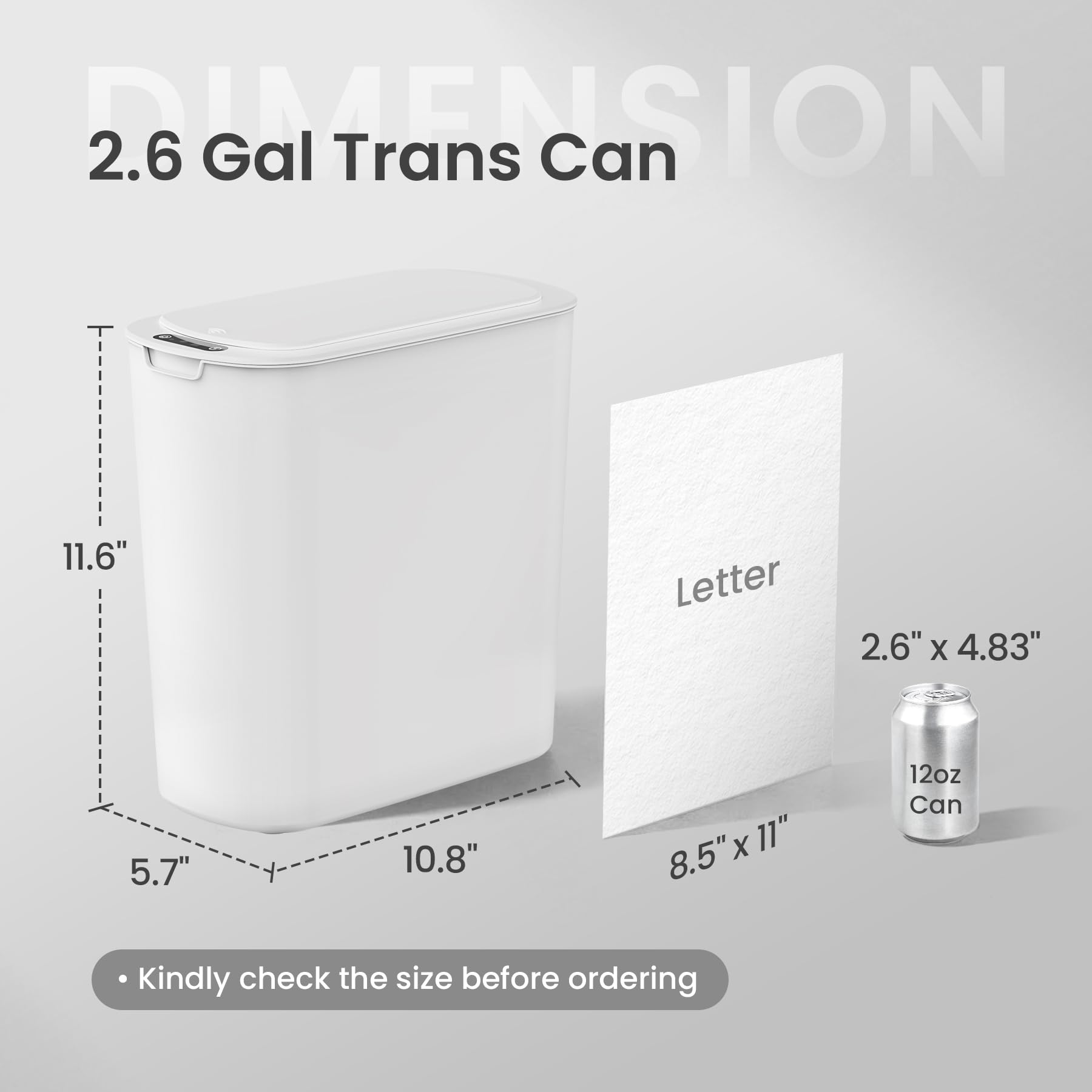 Cesun Automatic Motion Sensor Black Bathroom Trash Can with Lid, 2.6 Gallon Touchless Trash Bin, Smart Plastic Slim Garbage Can Small Wastebasket for Toilet, Office, rv, Bedroom, Living Room