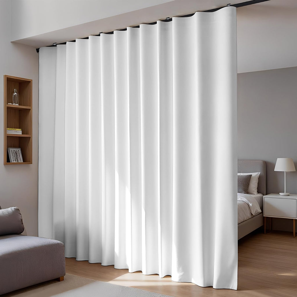 Room Divider Blackout Curtains Flexible Sliding Tracks Sets Ceiling Mounted Rod Window Curtain Privacy Separation for Bedroom Living Rooms,1 Panel Beige Drape and Black Track Set-W108xH72 in