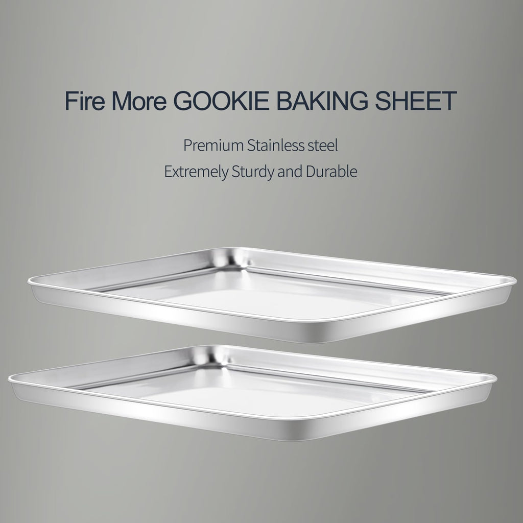 Stainless Steel Baking Sheet Set of 2-16" x 12" x 1" Heavy Duty Cookie Sheets for Baking, Rust & Warp Resistant Oven Tray, Non Toxic & Dishwasher Safe Baking Pans for Cooking, Roasting, Broiling