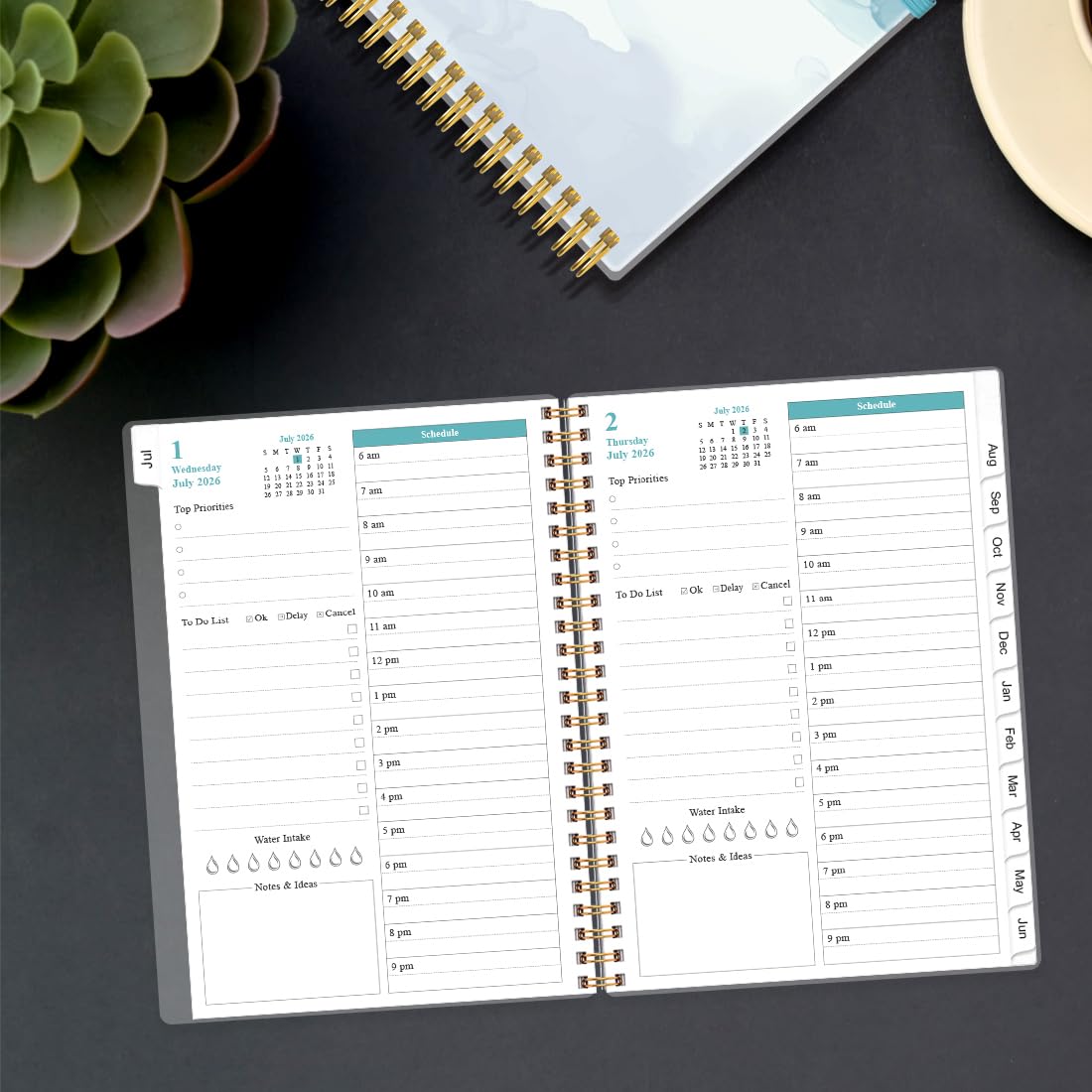 2026-2027 Daily & Monthly Planner - One Page Per Day, Daily Planner from July 2026 to June 2027, Planner 2026-2027 with 12 Monthly Tabs, 6.4" x 8.5", Black