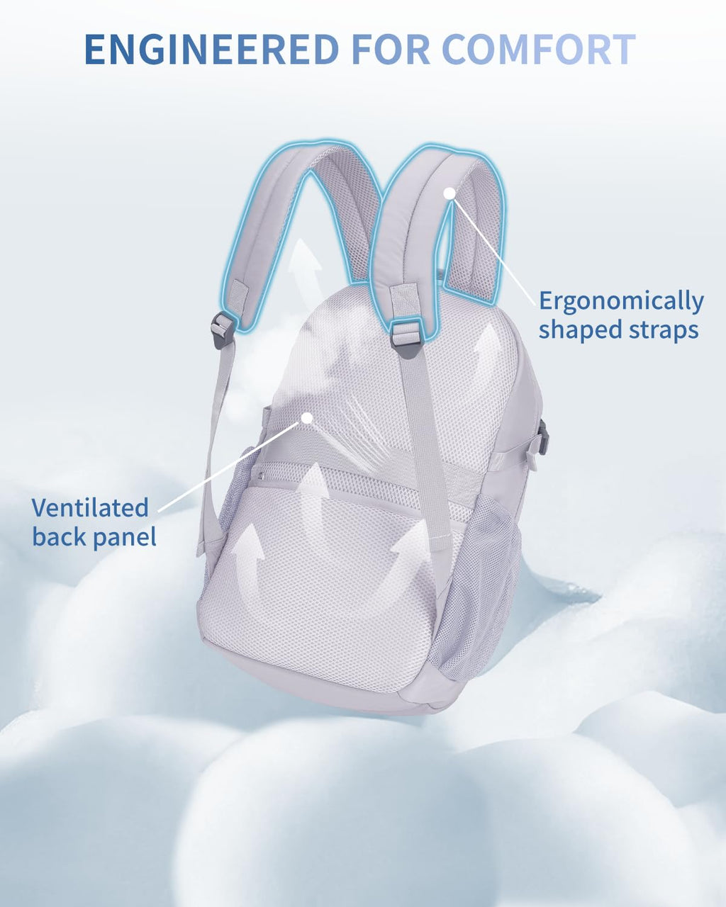 ECOHUB Travel Backpack for Women, 17.3 inch Suspended Laptop Backpack, Fashion Slim Water-Resistant College Computer Bookbag, 28L Personal Item Bag with 12 Pockets for Causal, Work, Beige