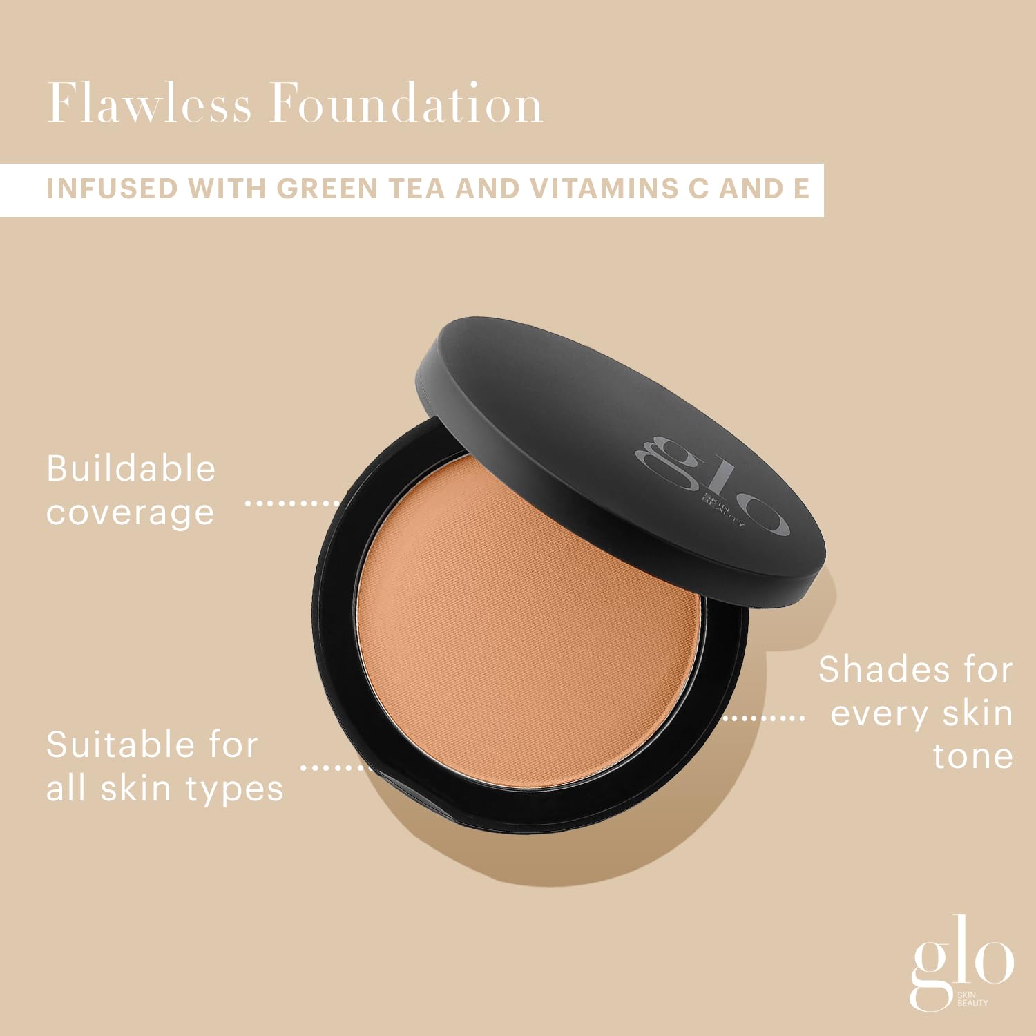 Glo Skin Beauty Pressed Base Powder Foundation, Beige – Buildable Sheer to Full Coverage, Long Wear Face Powder Compact, Pressed Powder Makeup for Smooth, Semi-Matte Finish