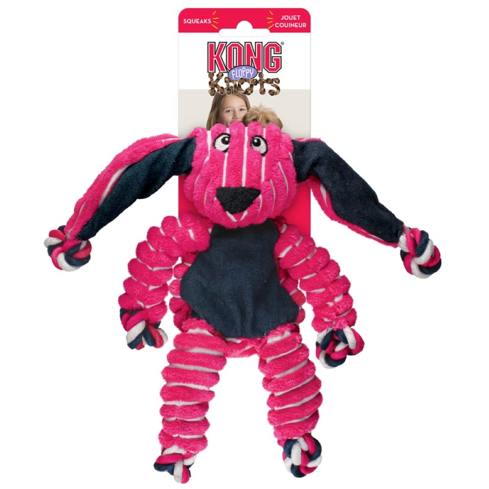 KONG Floppy Knots - Durable No‑Stuffing Squeaky Rope & Plush Dog Toy - for Teething, Playing (Bunny, Small/Medium)