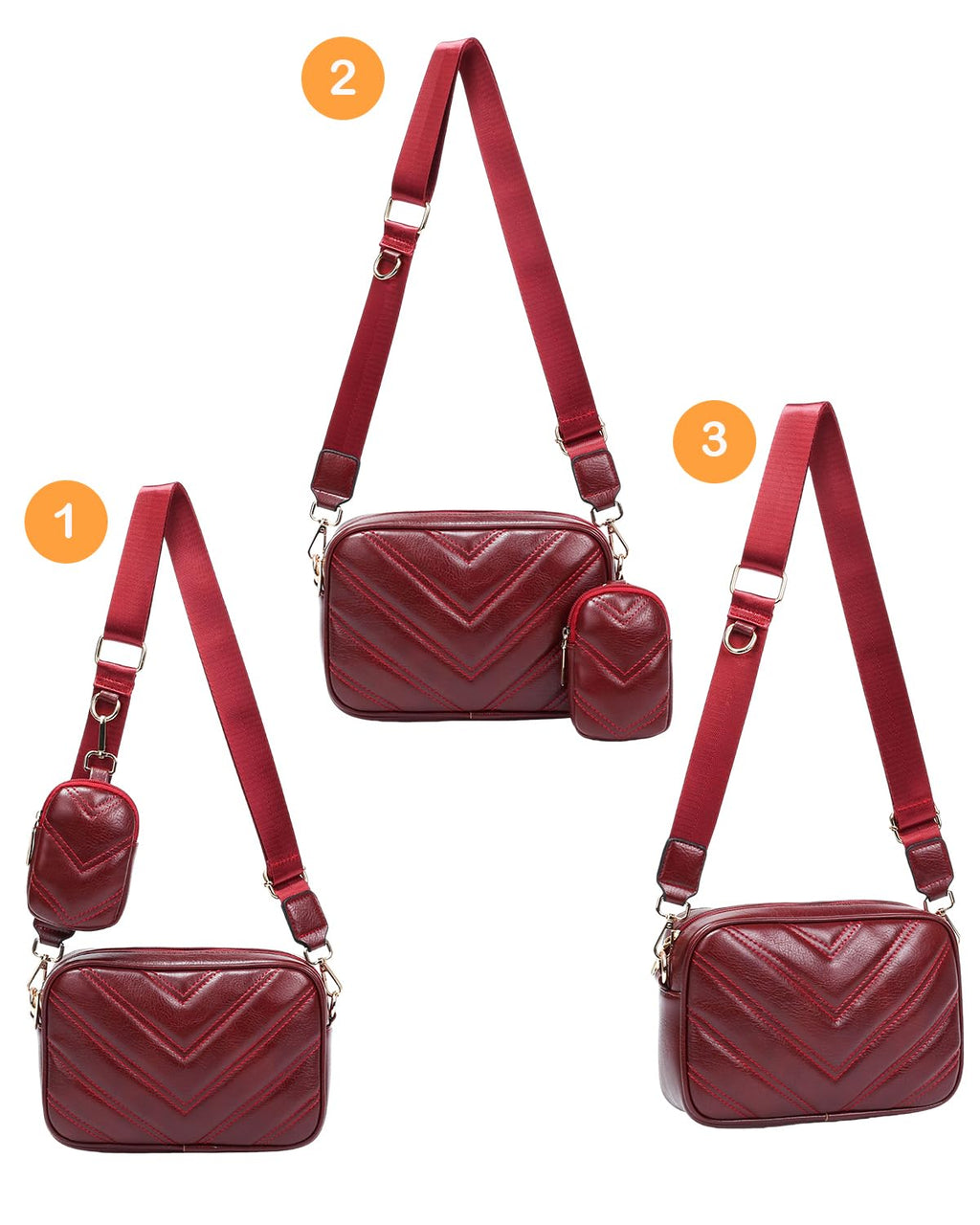 Herald Chevron Quilted Small Crossbody Bag with Coin Purse Pouch, Women Square Camera Side Shoulder 2 Size Handbags | Chevron