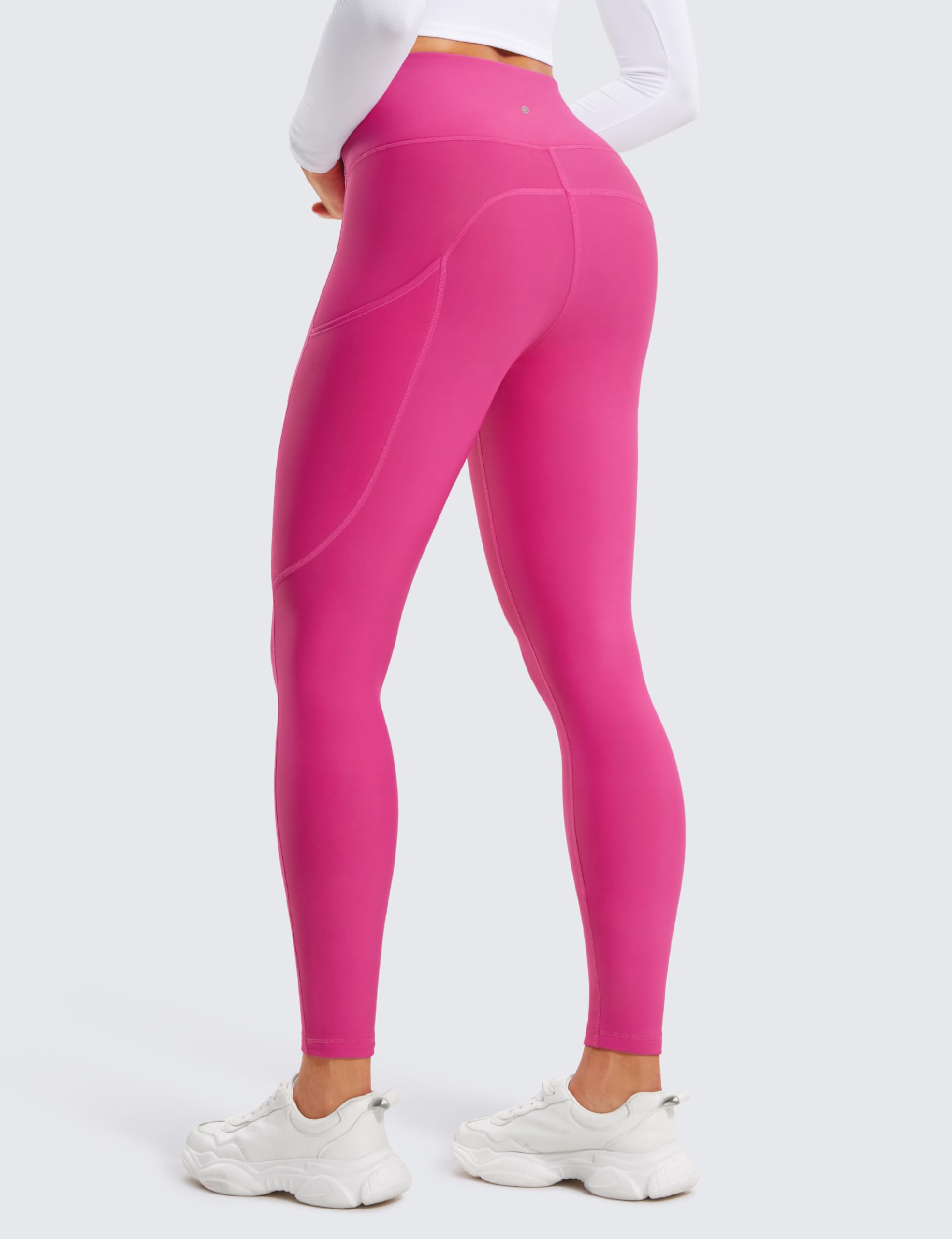 CRZ YOGA Fleece Lined Leggings Pockets 28'' - Thermal Casual Lounge Workout Womens Yoga Full Length Pants Winter Warm