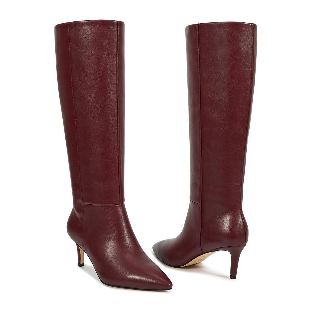 wetkiss Knee High Boots for Women - Pointed Toe Kitten Heel & Crocodile, Side Full Zipper for Easy Wear, All-Day Comfort Boots for Work, Party and Daily Chic Style