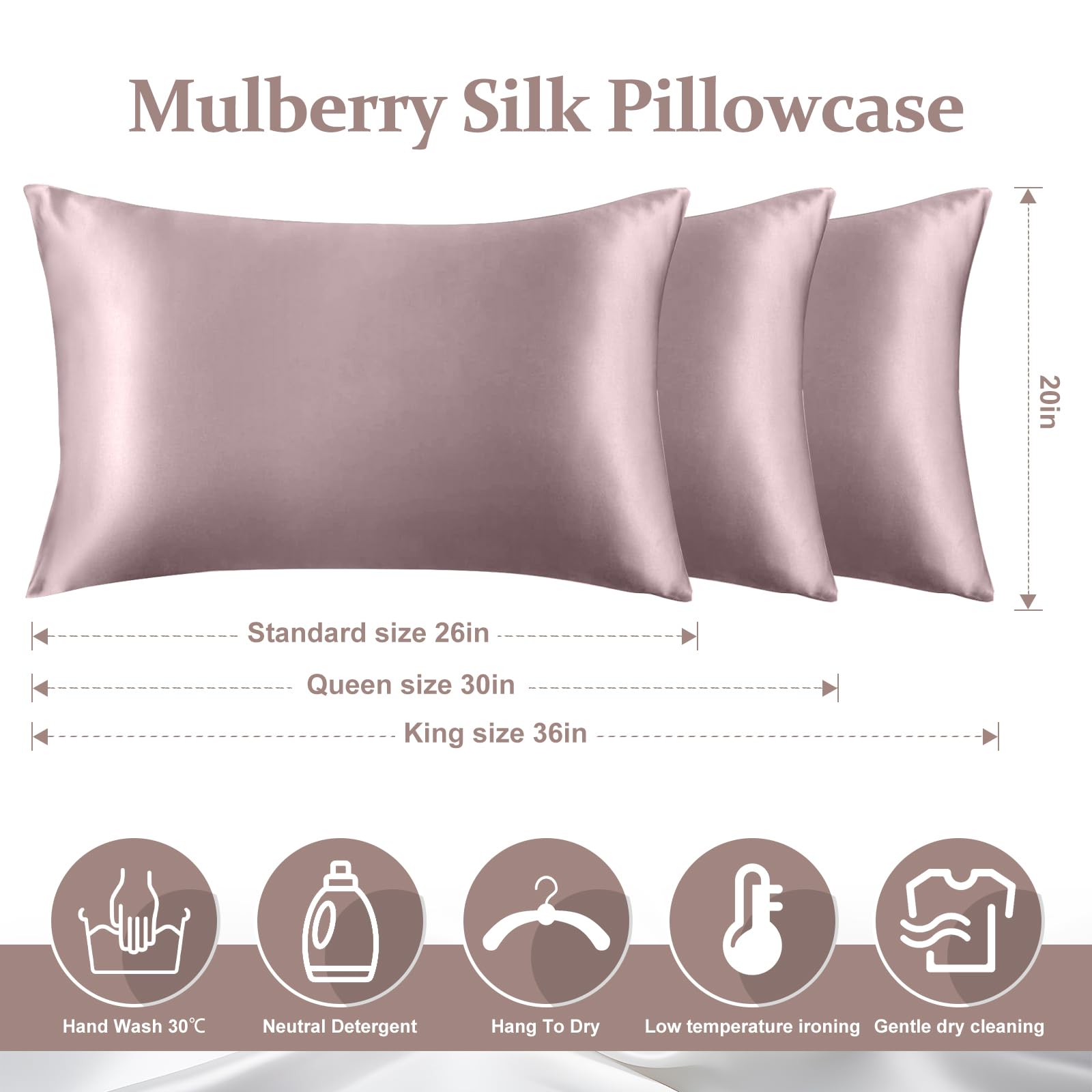 2 Pack 100% Pure Silk Pillowcase for Hair and Skin, Both Sides Mulberry Silk Pillowcases with Hidden Zipper, Cooling Pillowcase 19 Momme, 600 Thread Silk Pillow Cases Standard Size, Apricot