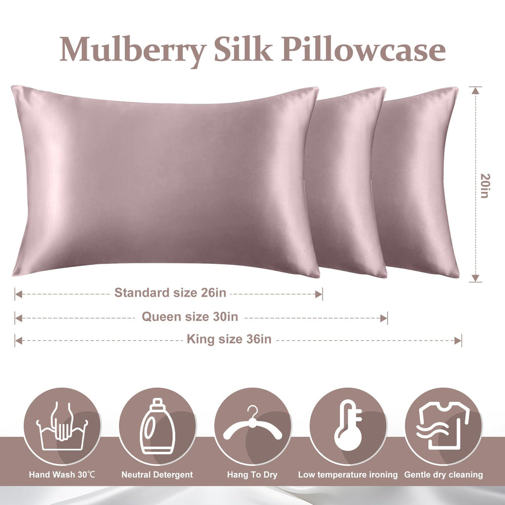 2 Pack 100% Pure Silk Pillowcase for Hair and Skin, Both Sides Mulberry Silk Pillowcases with Hidden Zipper, Cooling Pillowcase 19 Momme, 600 Thread Silk Pillow Cases Standard Size, Apricot
