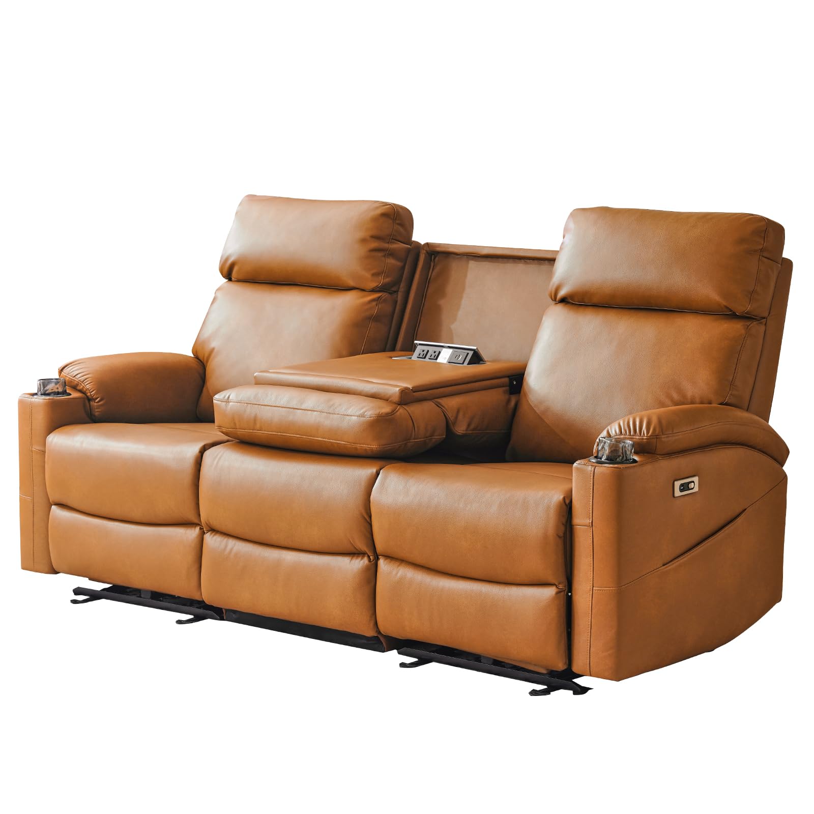 Power Reclining Sofa - 3 Seater Recliner Sofás, PU Leather Sofa, Home Theater Seating with Flipped Middle Backrest, Power Recliner Couch for Living Room(Brown)
