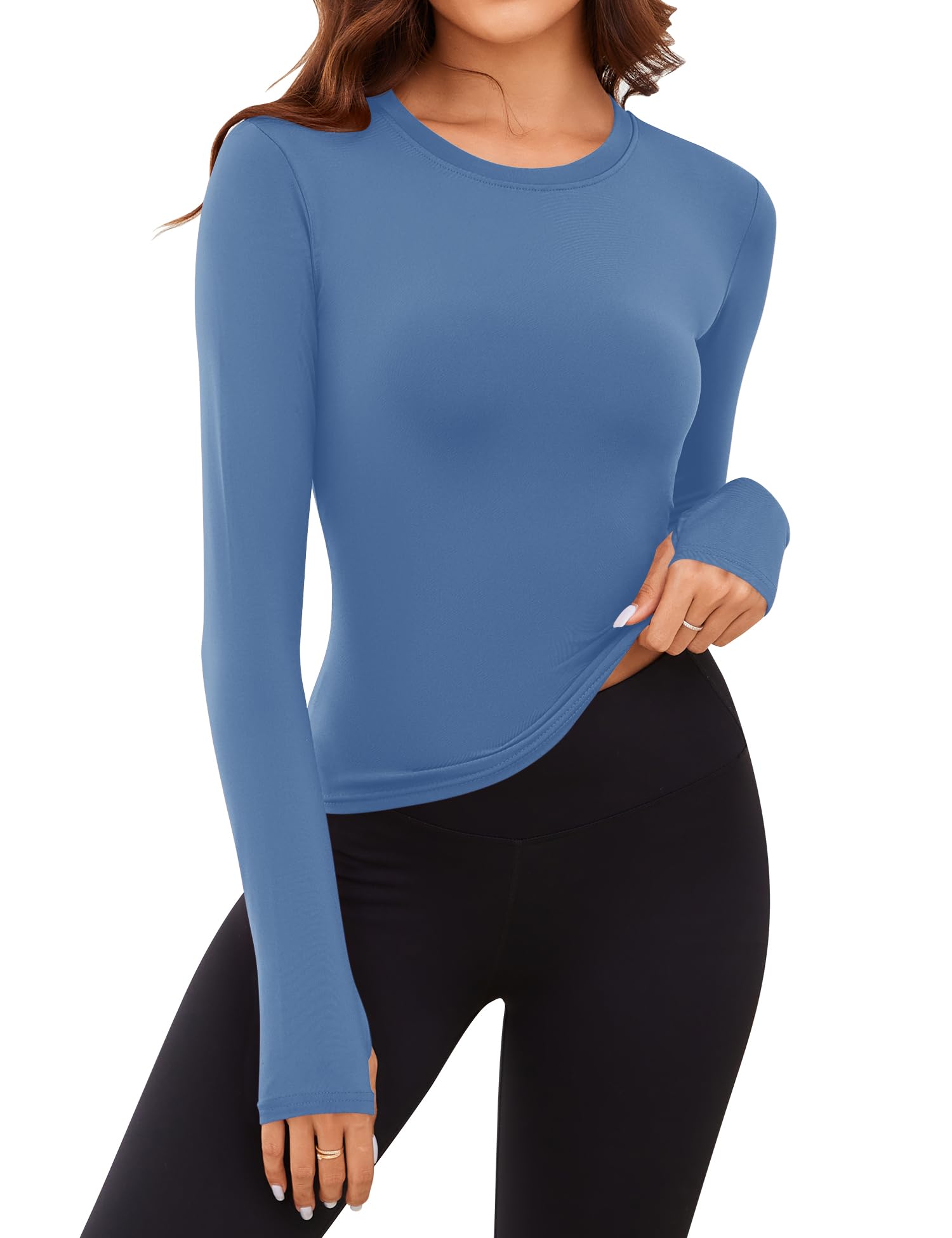 Rapbin Thermal Shirts for Women Long Sleeve Tops Ladies Fleece Undershirt for Winter Cold Weather with Thumb Holes XS-L