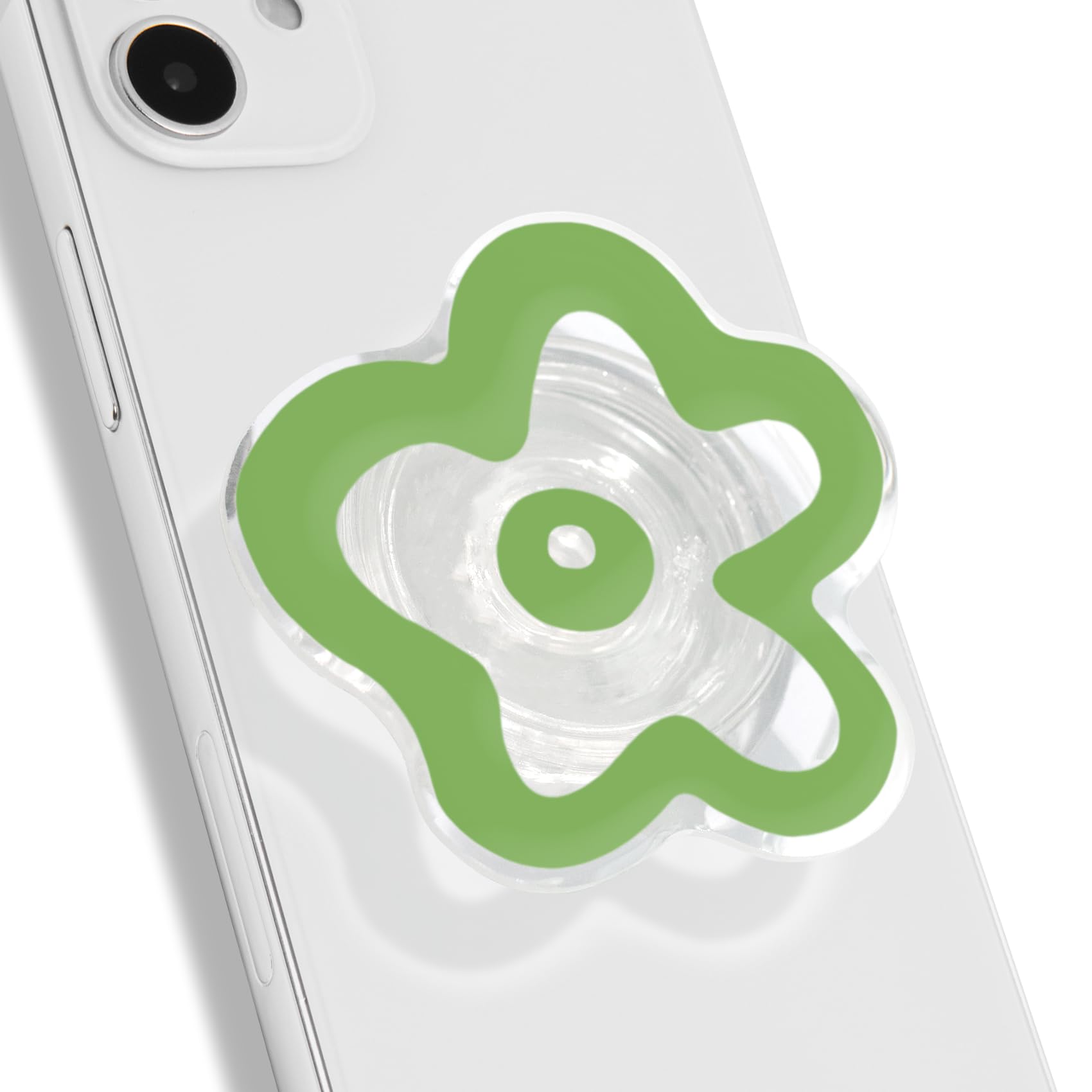 OnTheGrip Cute Transparent Daisy Flower Shape Design Mobile Phone Grip Multi Functional Collapsible Stand Holder for Smartphone Tablet Cell Phone Accessory (Black)