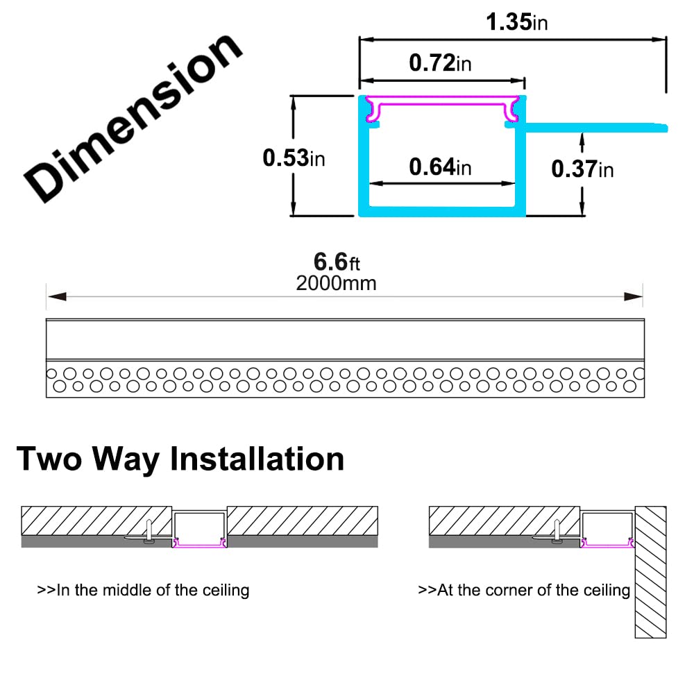 hunhun 10-Pack6.6ft/2Meter Drywall LED Aluminum Channel System with Milky Cover, End Caps and Mounting Clips, Aluminum Profile for LED Strip Light Installations (Single-Edge-6.6ft, 10)