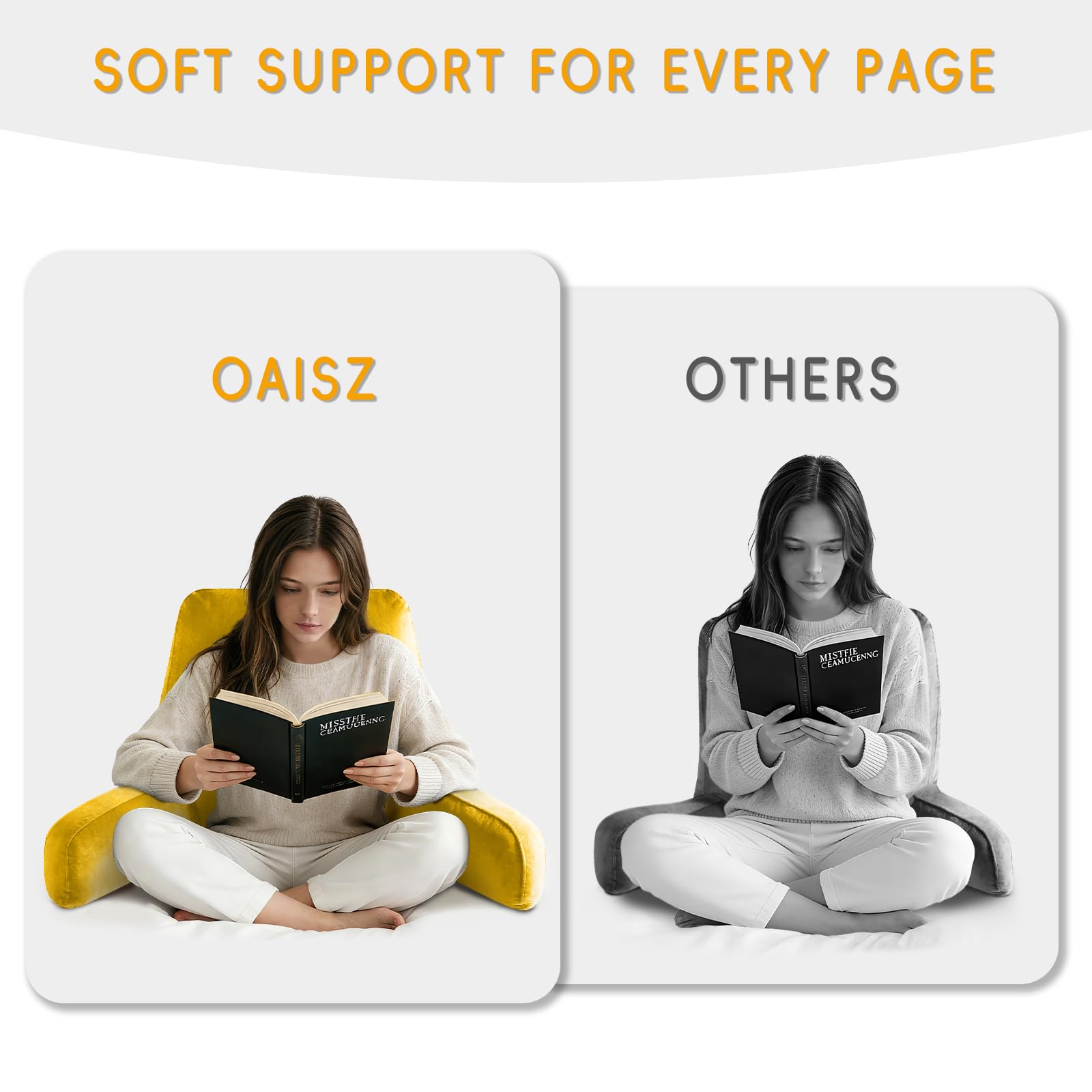 OAISZ Reading Pillow for Sitting in Bed Adult, Reading Pillow with Shredded Memory Foam, Bed Pillow with Washable Cover, Back Pillow Sitting Up with Extend Arms, Beige, X-Large