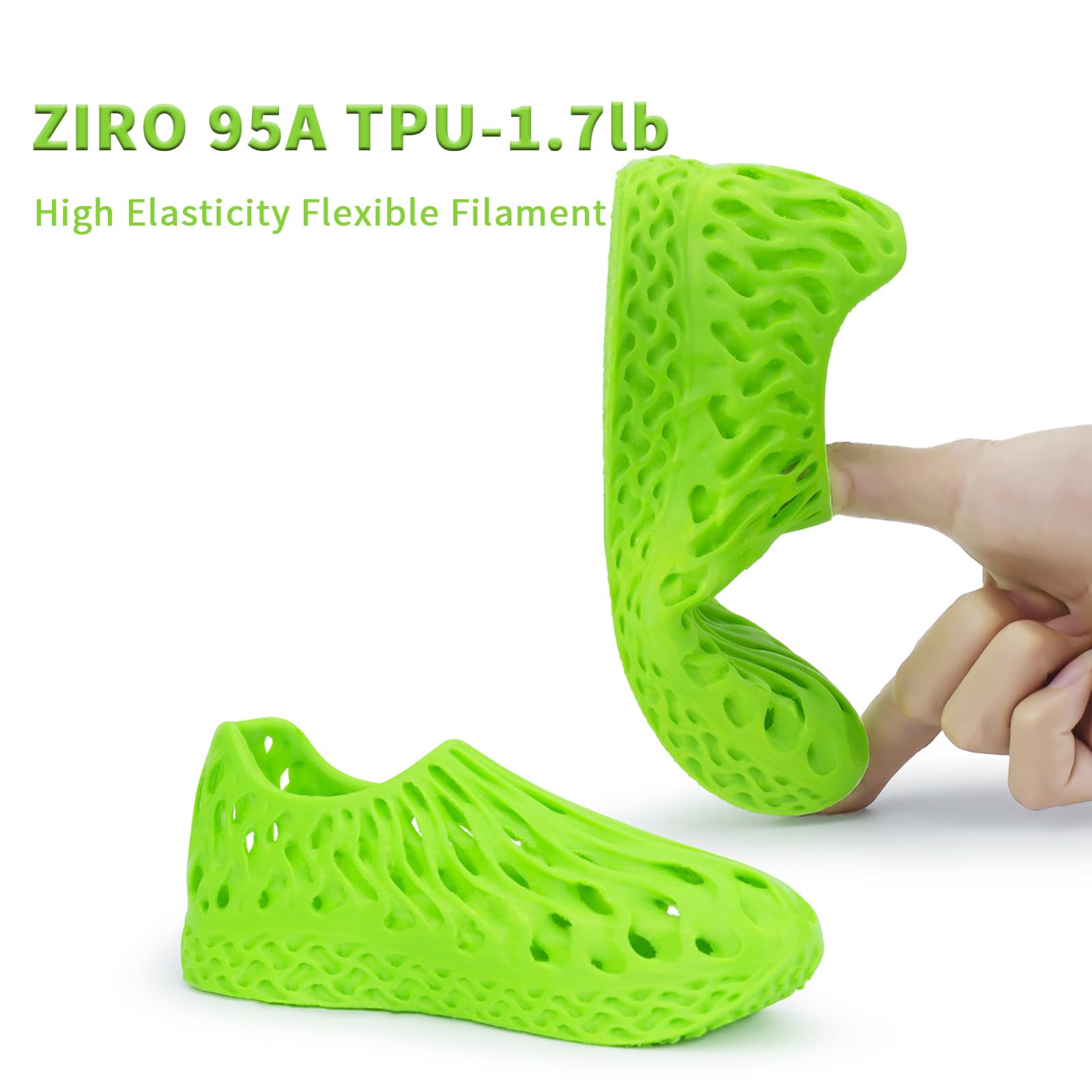 ZIRO TPU Filament 1.75mm 3D Printer Filament, Shore 95A Hardness TPU, Flexible Soft Material, 0.8KG/1.8lbs Spool, Fit Most FDM 3D Printers, Black