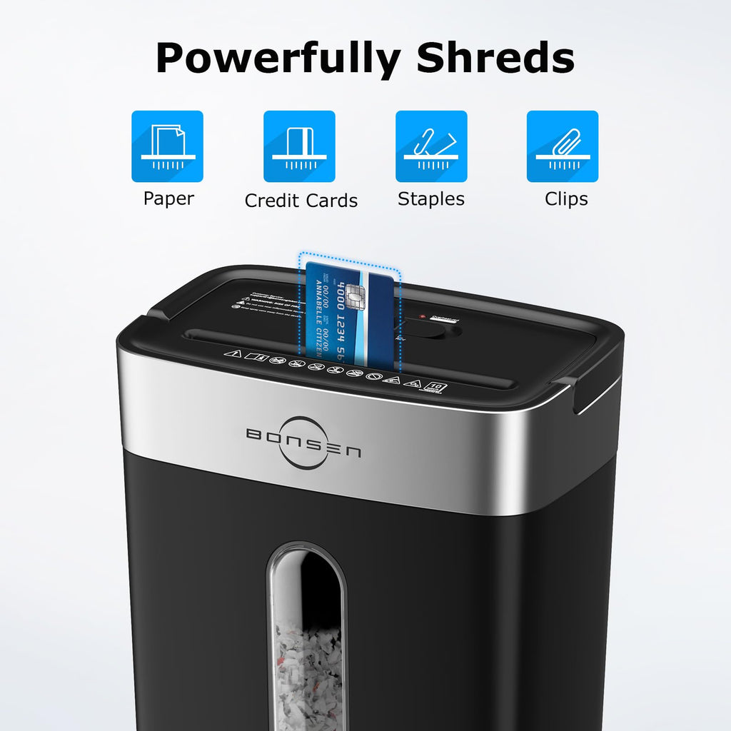 BONSEN Shredder for Home Office, 4 Gallons 8-Sheet Cross Cut Credit Card Shredder, Small Paper Shredder for Home Use, High Security Level P-4, ETL Certification (S3101)
