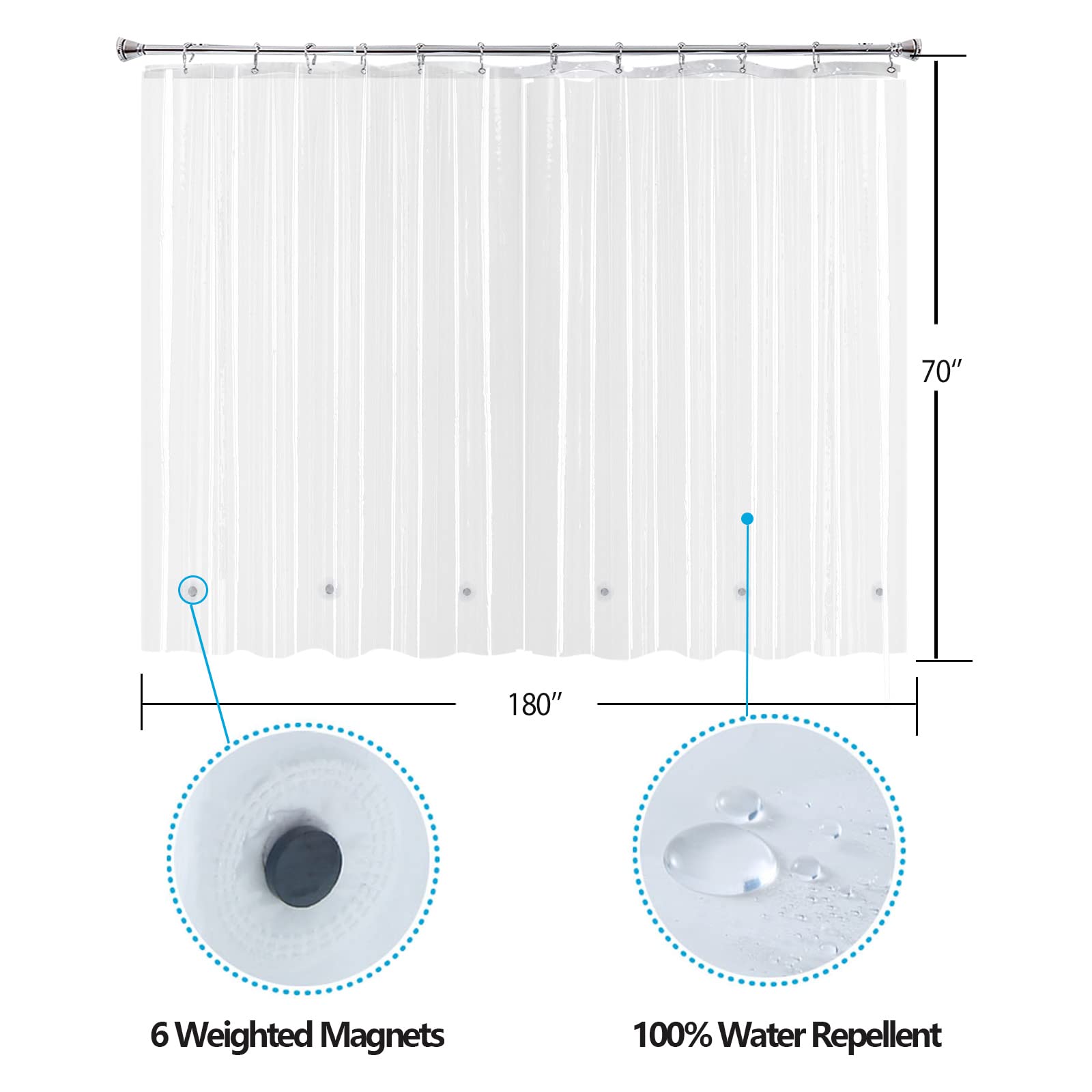 YISURE Clawfoot Tub Clear Short Length 60 Inch Shower Curtain Liner, 180x60 Inch Extra Wide 360 Shower Curtain PEVA Waterproof Wrap Around Bath Tub Curtain