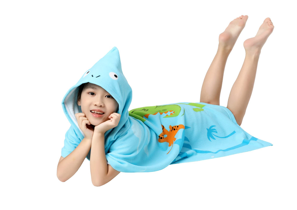 Soft Microfiber Swim Cover-ups for 3 to 10 Years Old Kids Hooded Bath Beach Poncho Towels (Alligator, Fits 3-10 Years)