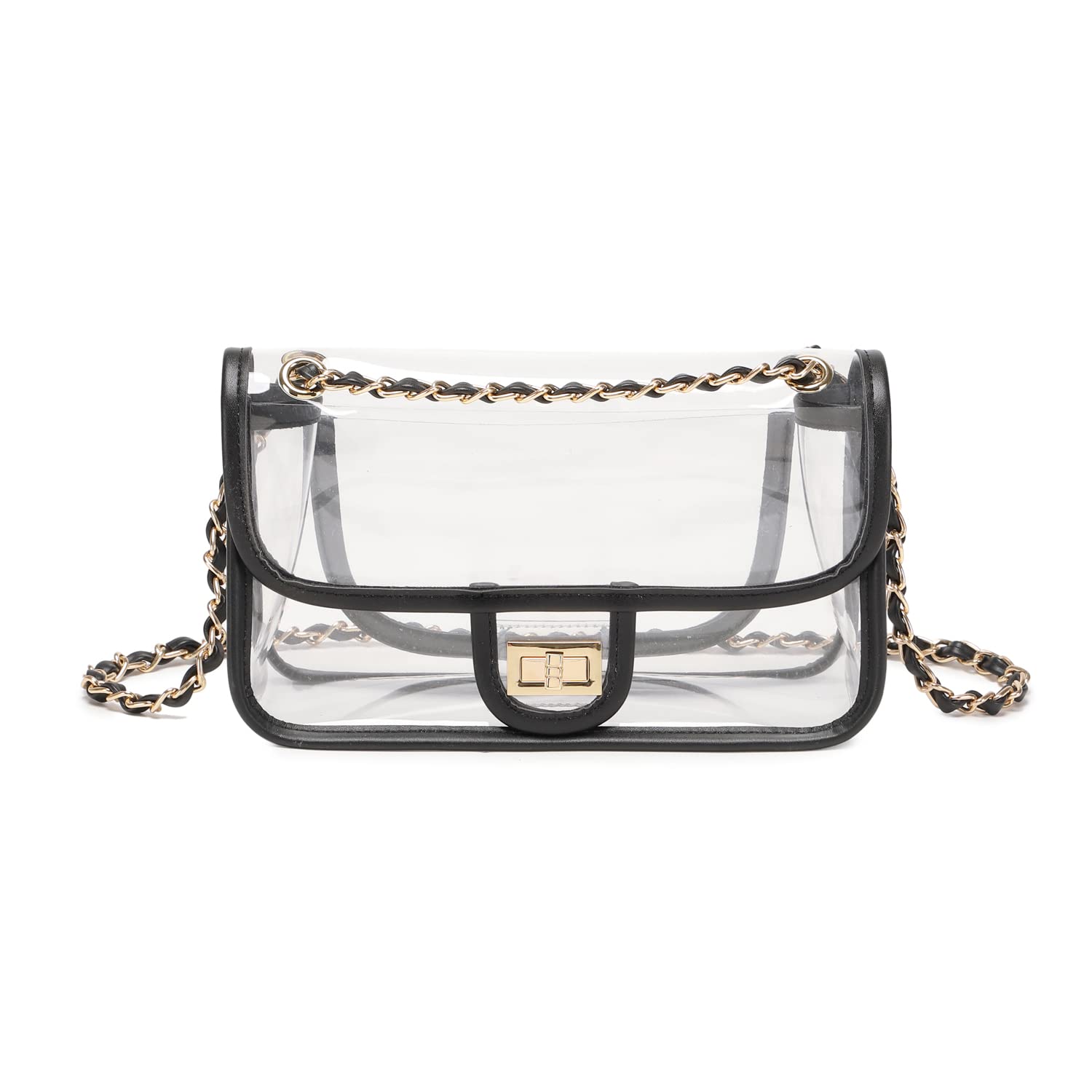 Womens PVC Clear Purse Handbag with Chain Stadium Approved Clear Bag See Through Bag for Working and Concert