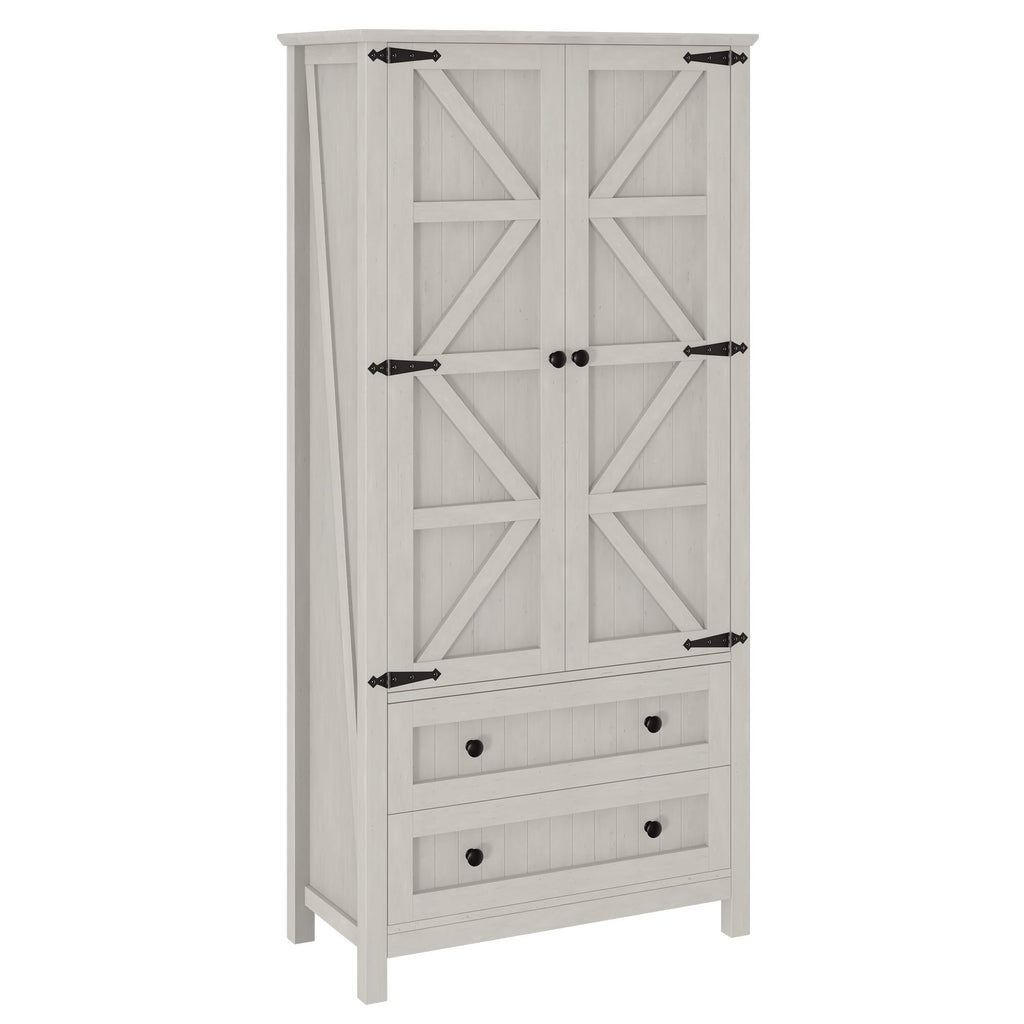 DWVO Farmhouse Kitchen Pantry Cabinet, 64.5" Tall Storage Cabinet with 2 Drawers and Adjustable Shelves, Versatile Storage for Living Room, Dining Room or Hallway, Oak Black