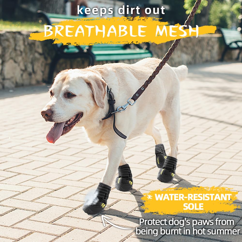 Hcpet Dog Boots, Dog Shoes for Large Dogs, Medium Dog Boots & Paw Protectors, Anti-Slip Dog Booties for Hot Pavement Winter Snow Hiking with Reflective Straps Black Size 1