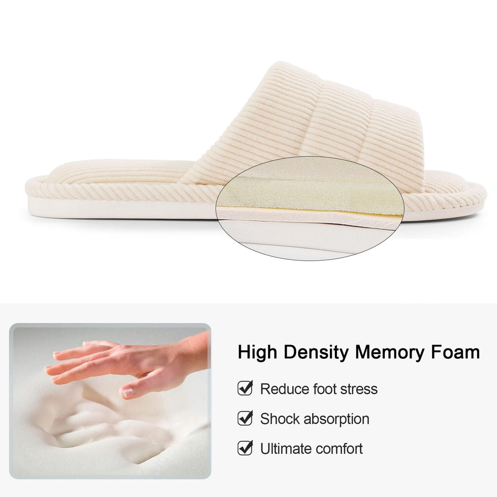 shevalues Terry Cloth Open Toe Slippers for Women Memory Foam Slip On House Slippers