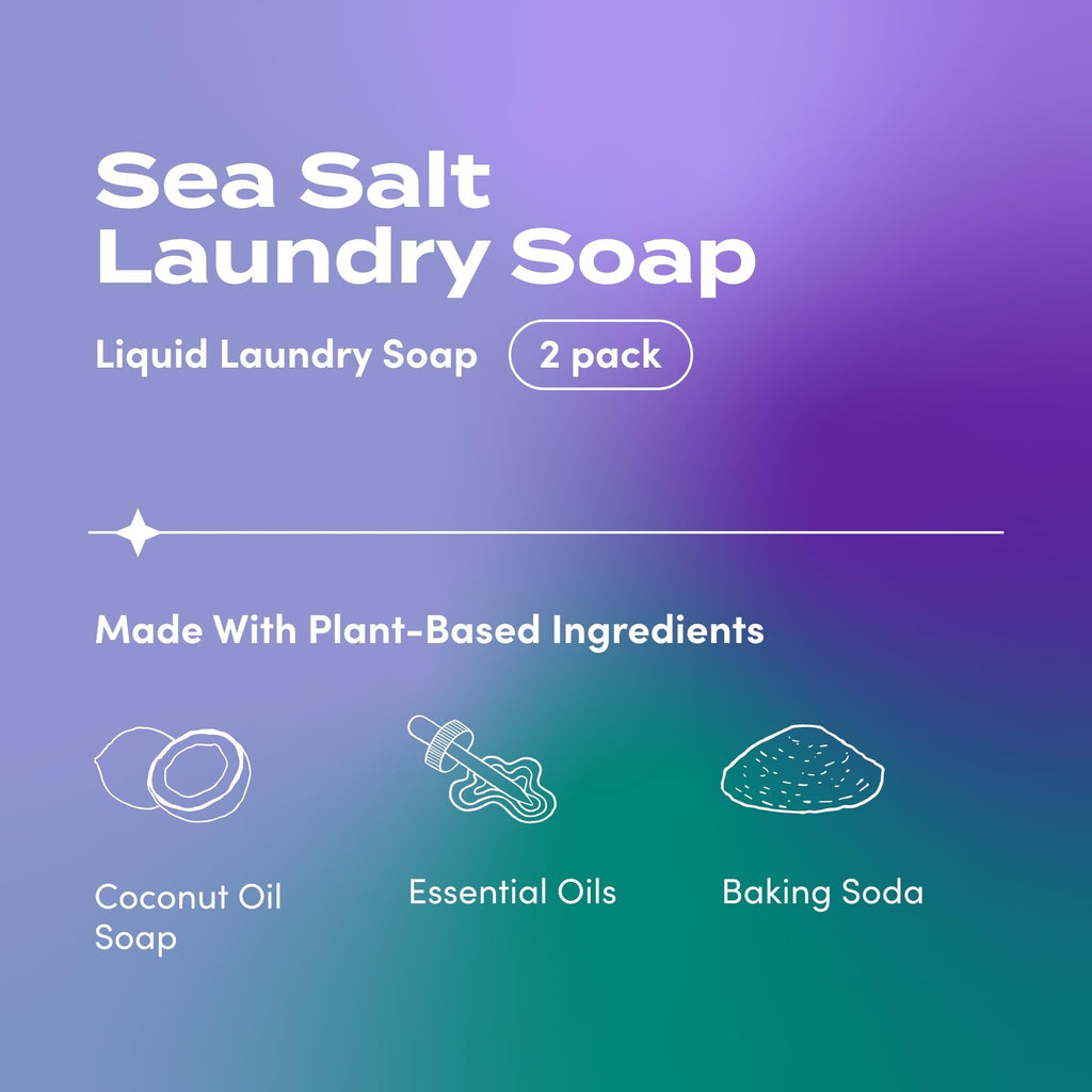 Indigo Wild Zum Clean Laundry Soap - Plant-Based Liquid Laundry Soap - Contains Baking Soda, Essential Oils & Saponified Coconut Oil - Sea Salt Scent - 64 fl oz