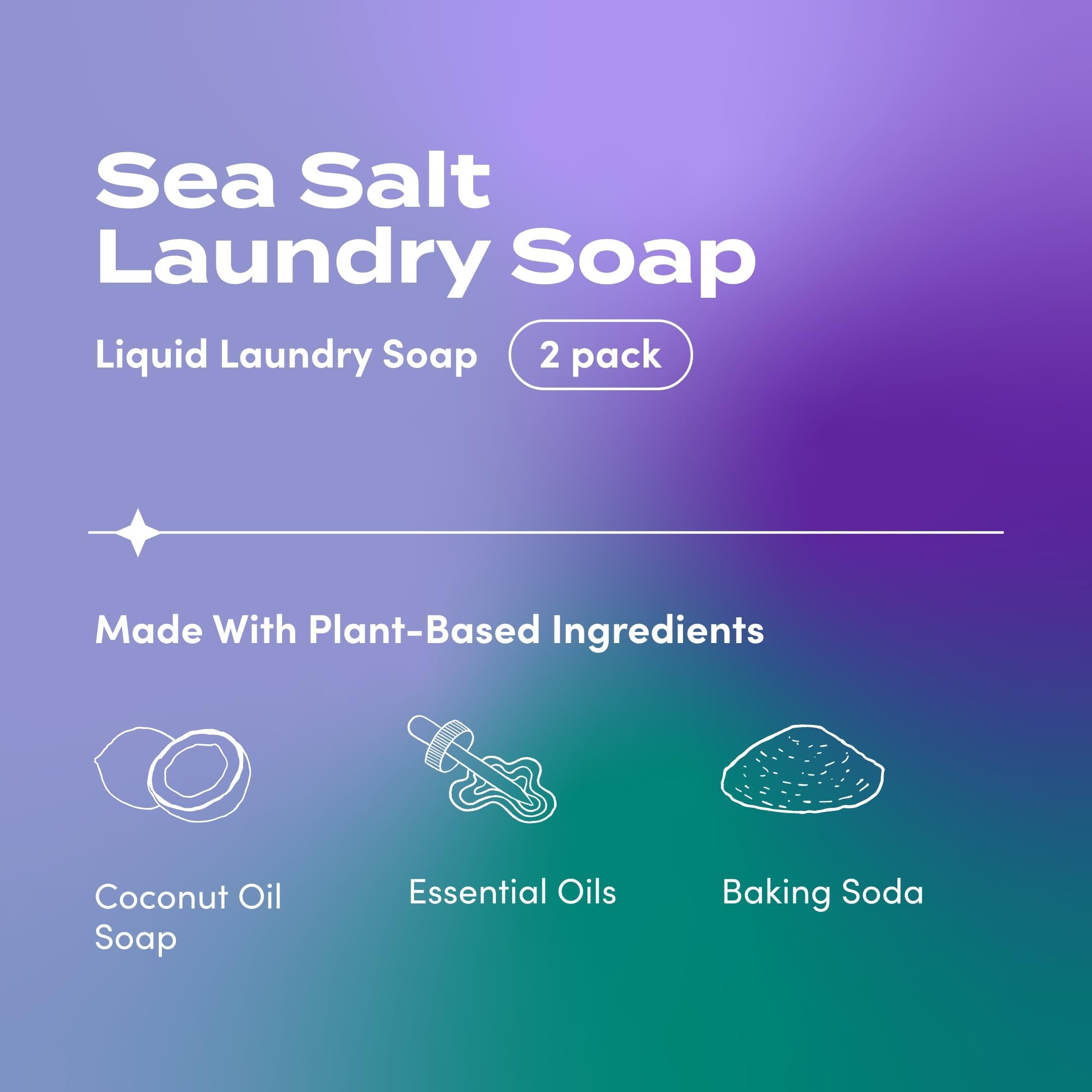Indigo Wild Zum Clean Laundry Soap - Plant-Based Liquid Laundry Soap - Contains Baking Soda, Essential Oils & Saponified Coconut Oil - Sea Salt Scent - 64 fl oz