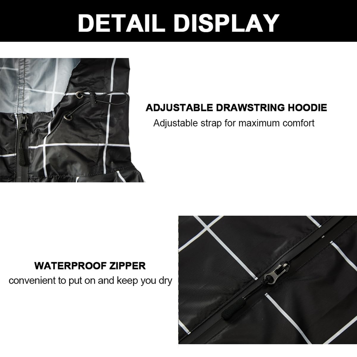 Rain Poncho Jacket Coat Hooded Zipper Style for Women/Men/Adult with Pocket