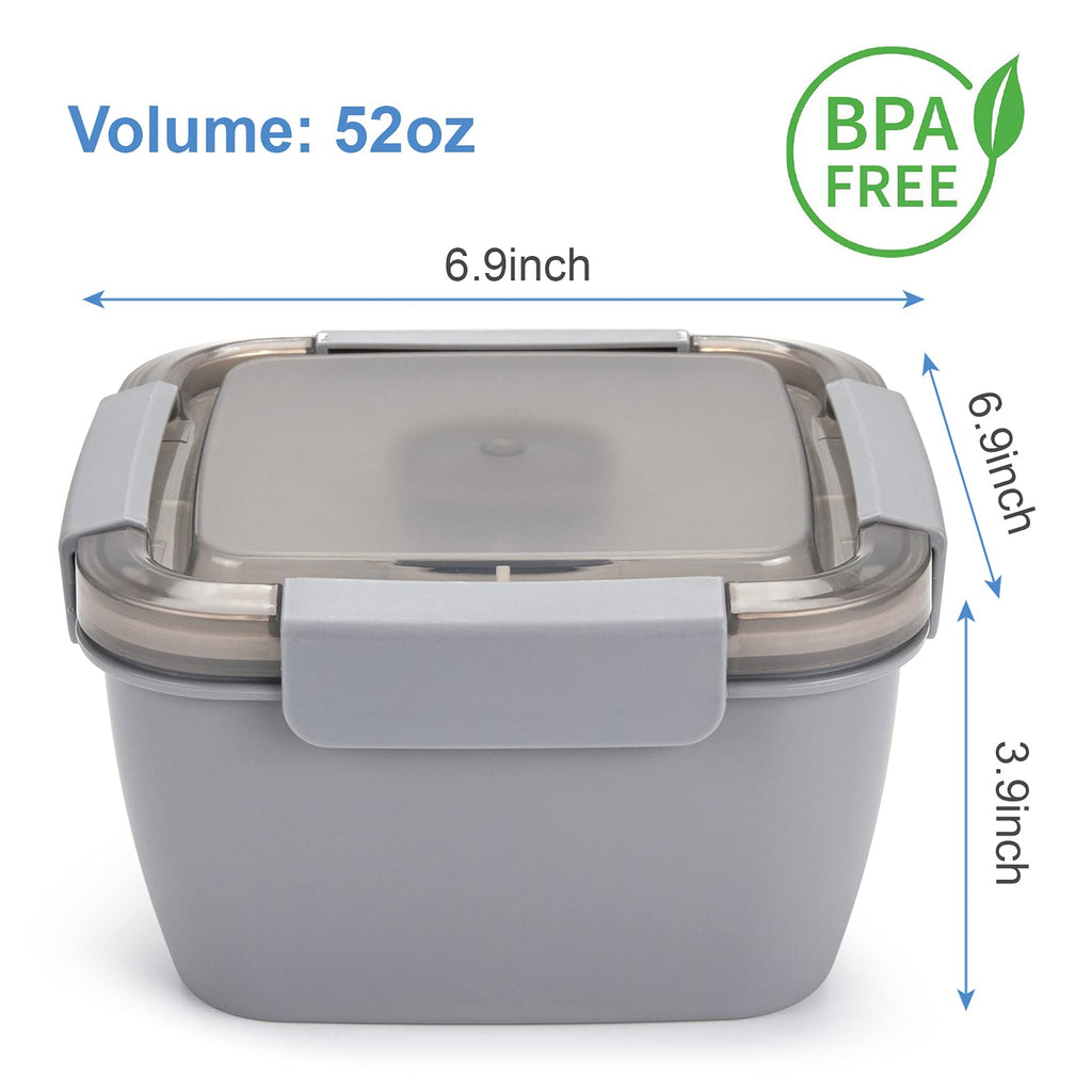 Freshmage Salad Lunch Container To Go, 52-oz Salad Bowls with 3 Compartments, Salad Dressings Container for Salad Toppings, Snacks, Men, Women (Blue)