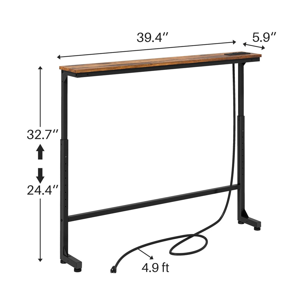 Kitstorack Narrow Sofa Table with Charging Station, 78.8" Behind Couch Table, Adjustable 24.4"-32.7" Height, Modular 2-piece Design for sectionals, entryways, Apartments, and Narrow Living Spaces
