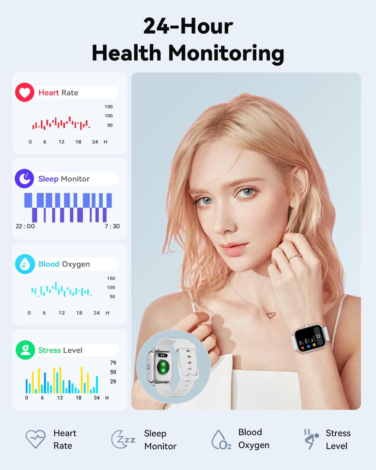 Quican Smart Watches for Women, Compatible for iPhone and Android Phones, Calling, Heart Rate/Sleep Monitor, Alexa, 1.8" Fitness Tracker Watch, Waterproof, Gifts for Women, Silicone Band, Baby Pink