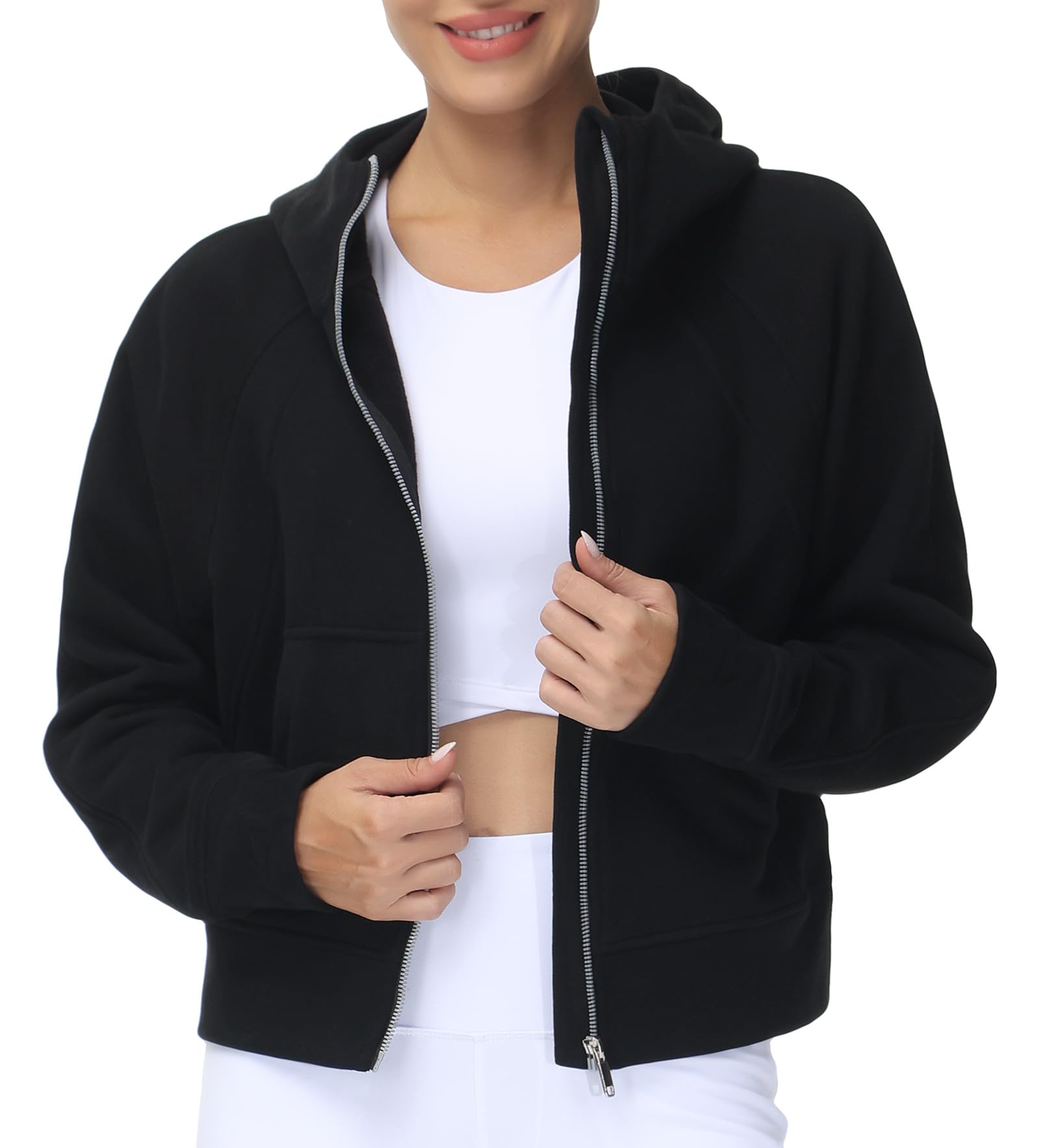 THE GYM PEOPLE Women's Full-Zip Up Hoodies Jacket Fleece Workout Crop Tops Sweatshirts with Pockets Thumb Hole