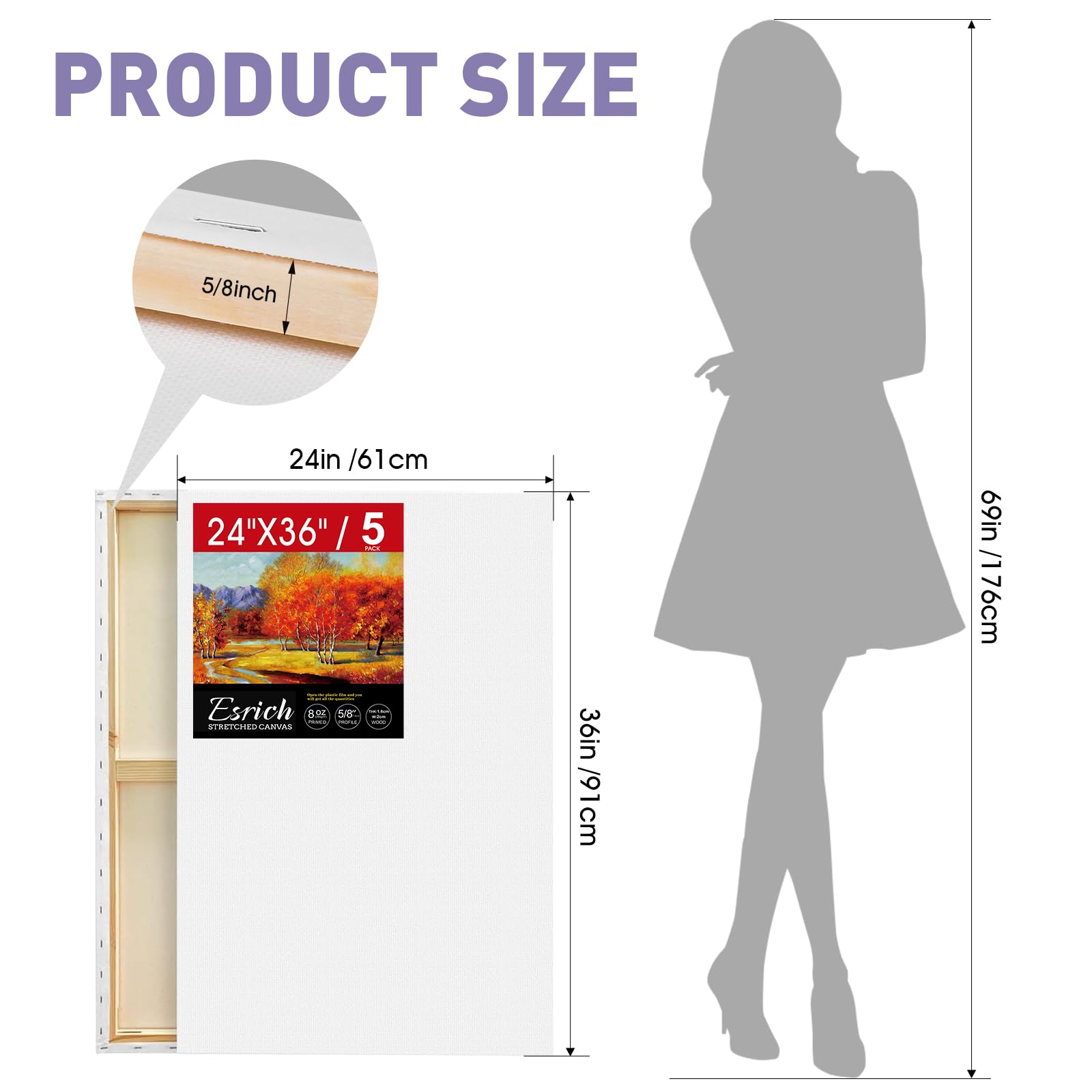 ESRICH Stretched Canvas for Painting 5x7, 48 Pack Small Canvases for Painting 5/8" Profile Primed Acid-Free Blank Painting Canvas for Kids & Artists for Decorations, Painting Parties.