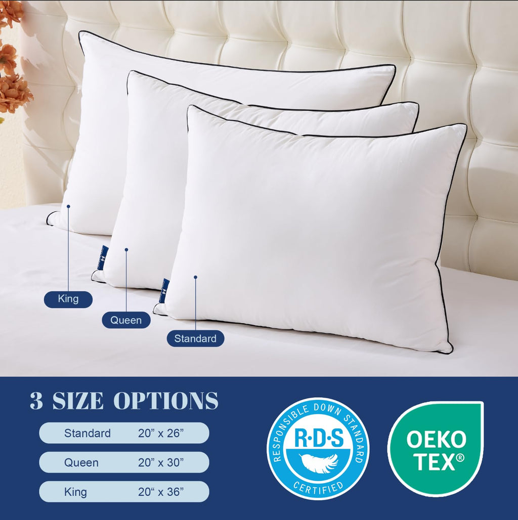 Feather Down Pillows Standard Size Set of 2, Luxury Hotel Collection Bed Pillow 2 Pack, Airyfil™ Powered Fillings & Feathers Pillow，Fluffy Plush for Side Sleepers,Firm, 20x26 in.