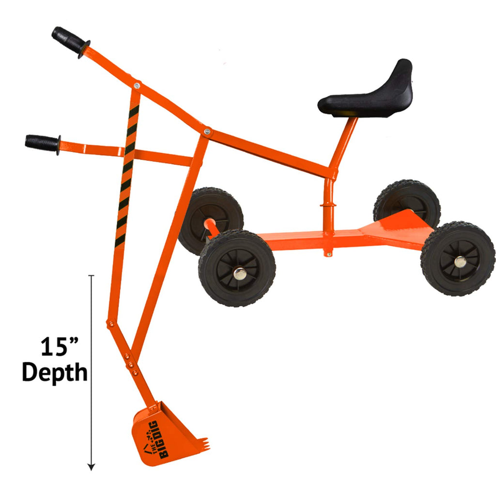 Big Dig Toy Excavator Ride, Sand Digger w/ 360 Rotation Base for Kids Ages 3 & Up, Yellow - Outdoor Playground and Beach Construction Riding Toys for Children
