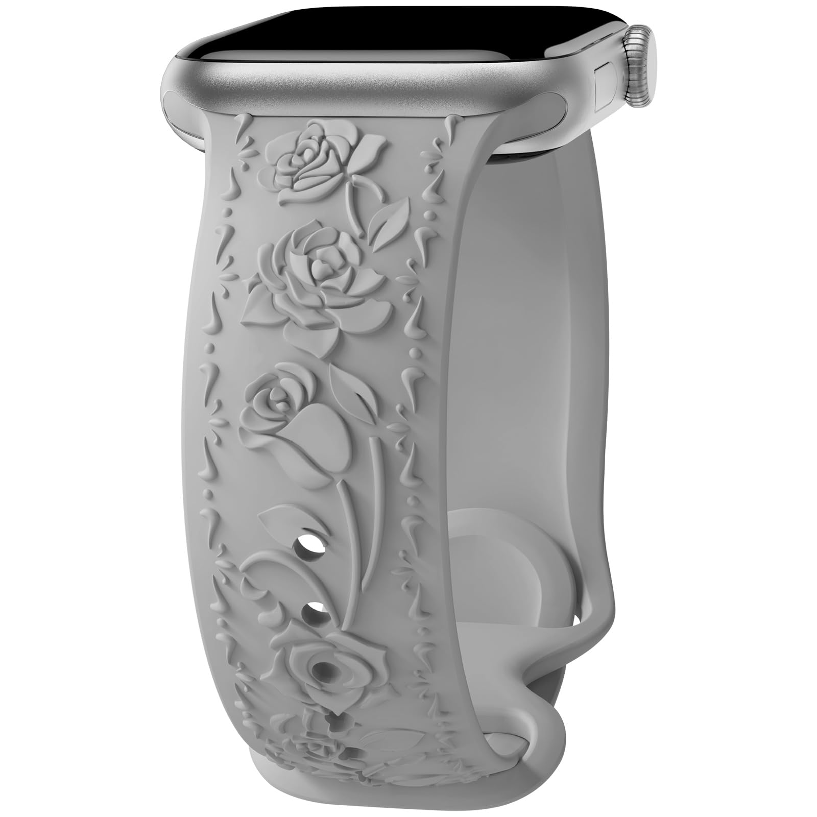 Floral Engraved Band Compatible with Apple Watch Band 40mm 41mm 38mm 42mm 44mm 45mm 46mm 49mm Women, Soft Silicone Cute Embossed Flower Strap for iWatch Band Series SE Ultra 11 10 9 8 7 6 5 4 3 2 1