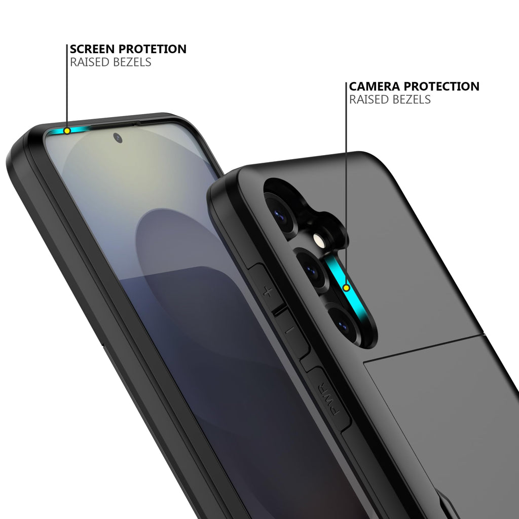 Nvollnoe for Samsung Galaxy S25 Case with Card Holder Dual Layer Heavy Duty Protective Case Hidden Card Slot Slim Wallet Cover for Samsung S25 6.2''(Black)