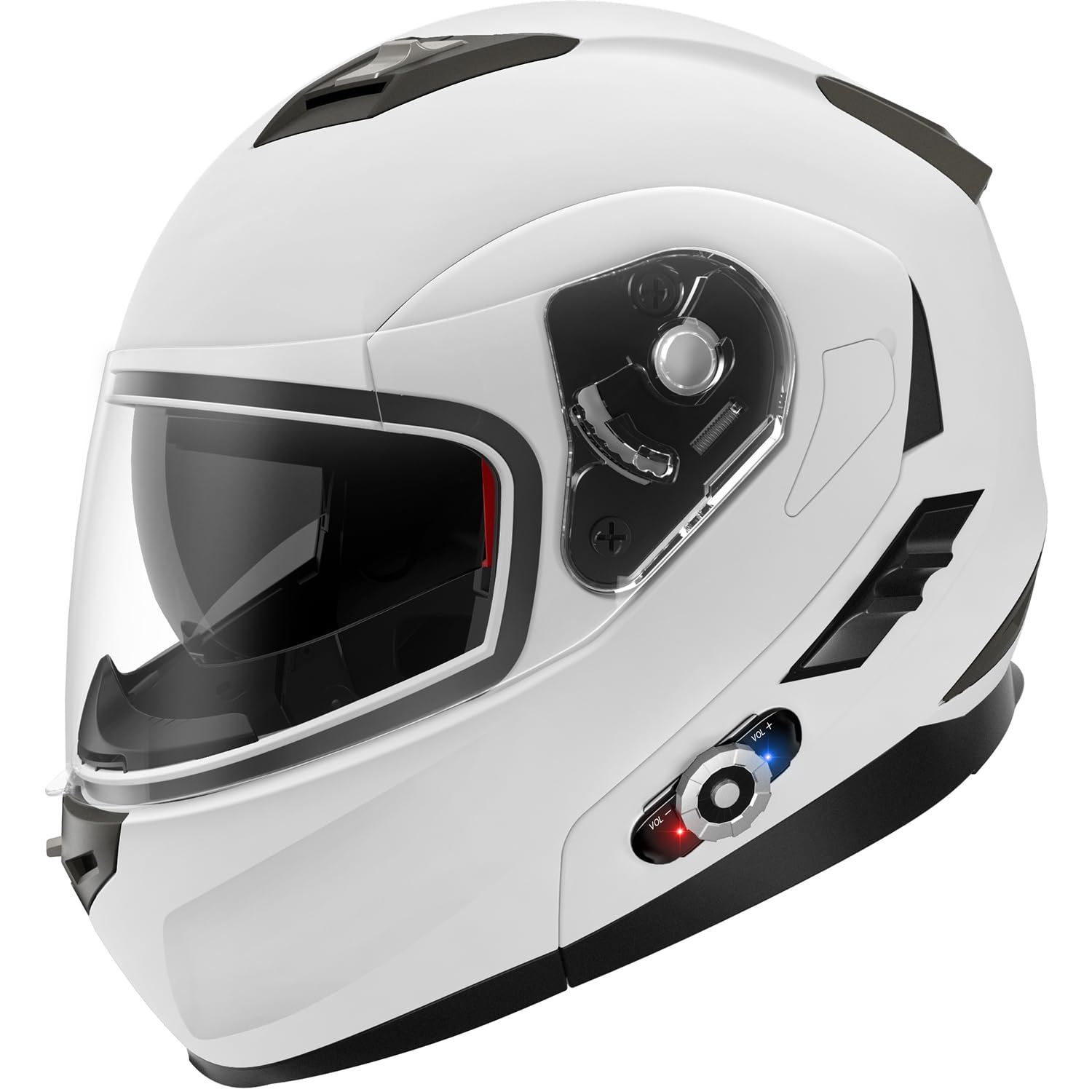 FreedConn BM2-S Bluetooth Motorcycle Helmet, Flip-Up Modular Motorbike Helmet, 500M Connectivity for 2-3 Riders, Voice Dial, Hands-Free Call, MP3, FM, DOT Certified (Medium, Gloss Black)