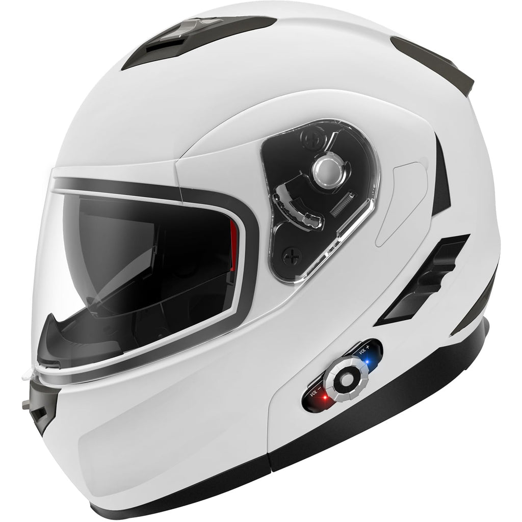 FreedConn BM2-S Bluetooth Motorcycle Helmet, Flip-Up Modular Motorbike Helmet, 500M Connectivity for 2-3 Riders, Voice Dial, Hands-Free Call, MP3, FM, DOT Certified (Medium, Gloss Black)