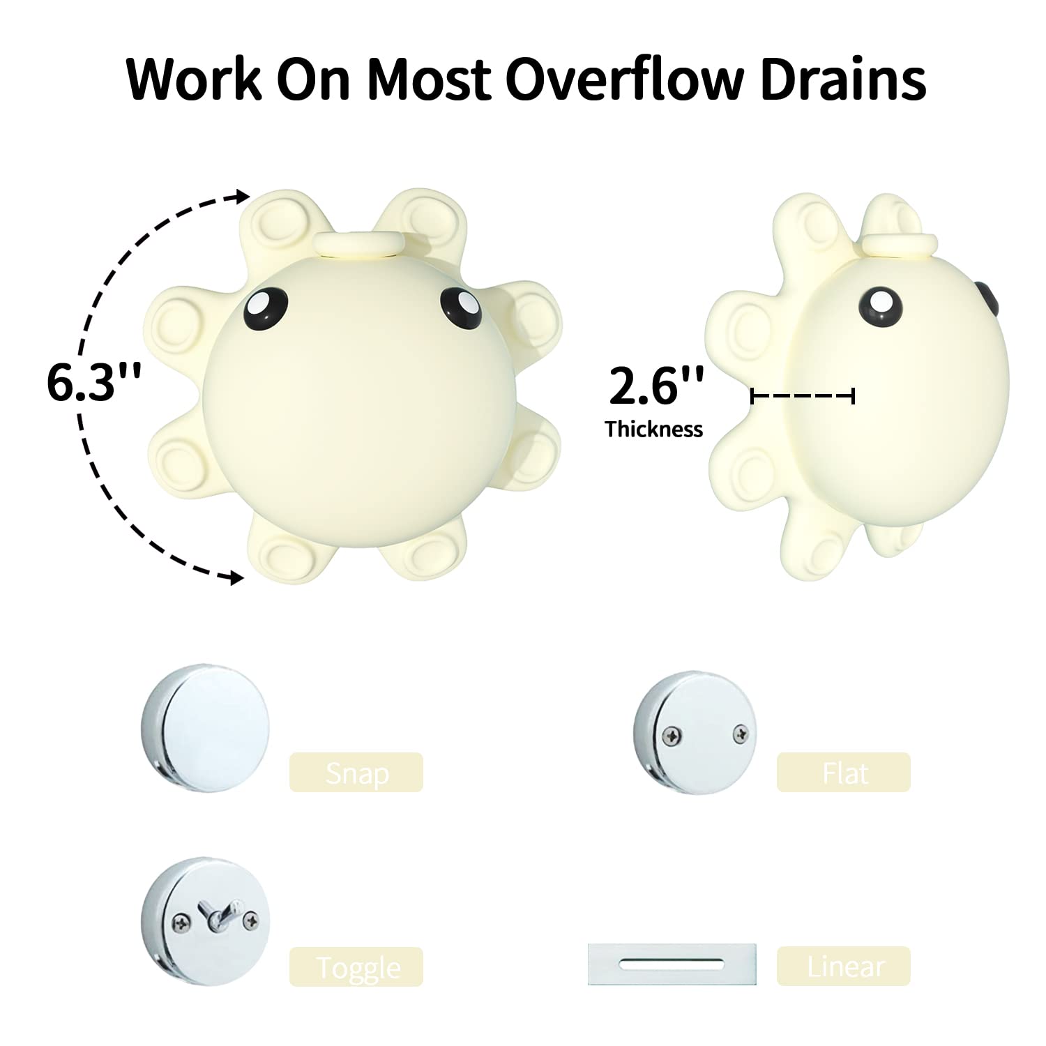 Bathroom Bathtub Overflow Drain Cover- Silicone Bath Tub Drain Cover, Tub Overflow Drain Stopper with Suction Cups, Adds Inches of Water for Deeper Bath, Cute Bathroom Accessories, Baby Blue